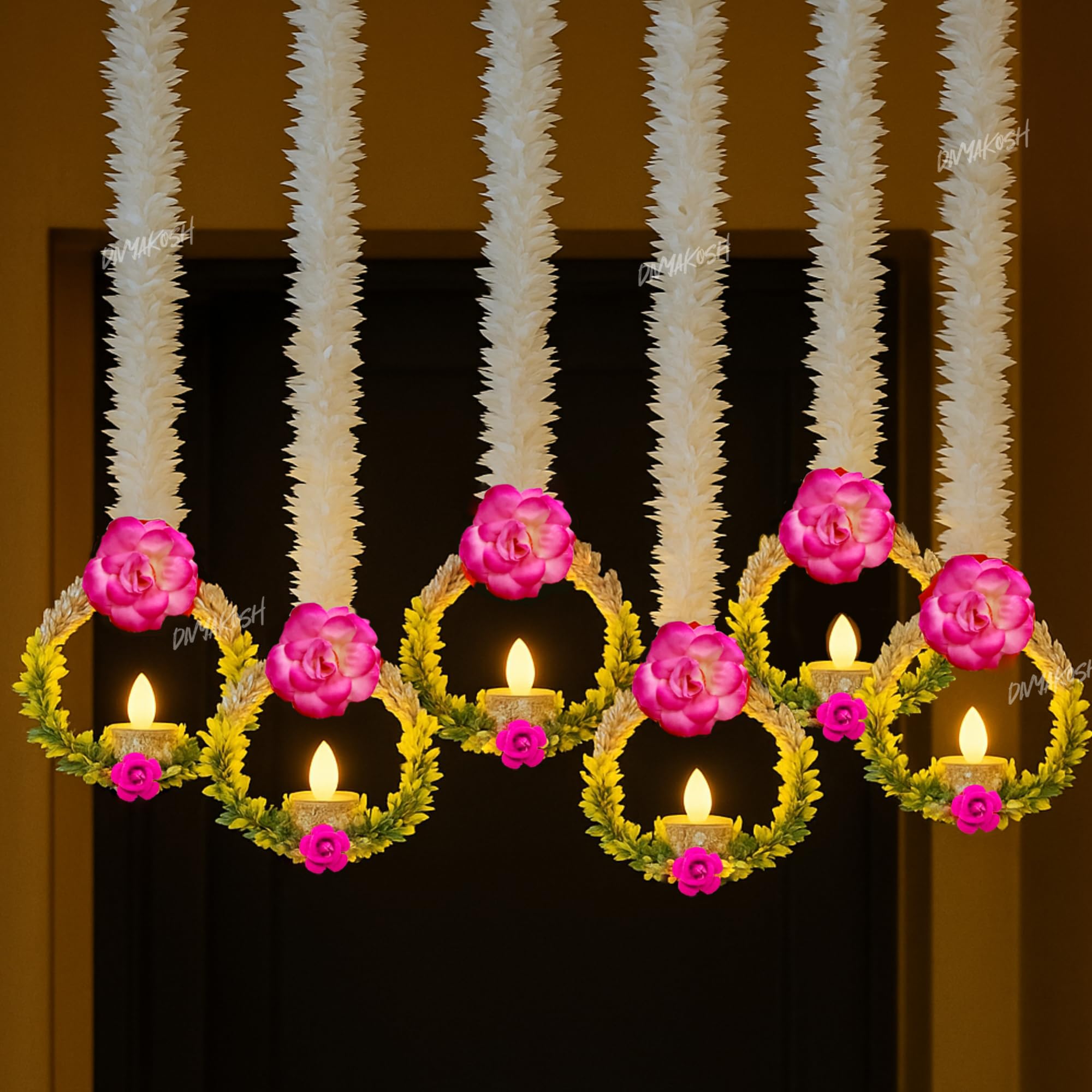 Divyakosh Set of 4 Wall Hangings (LED Lights - NOT Included)-20 INCH, Artificial Flowers for Decoration Hanging, Handmade Diwali Decoration Psychedelic Wall hangings, Door Valance Hangings-image-47