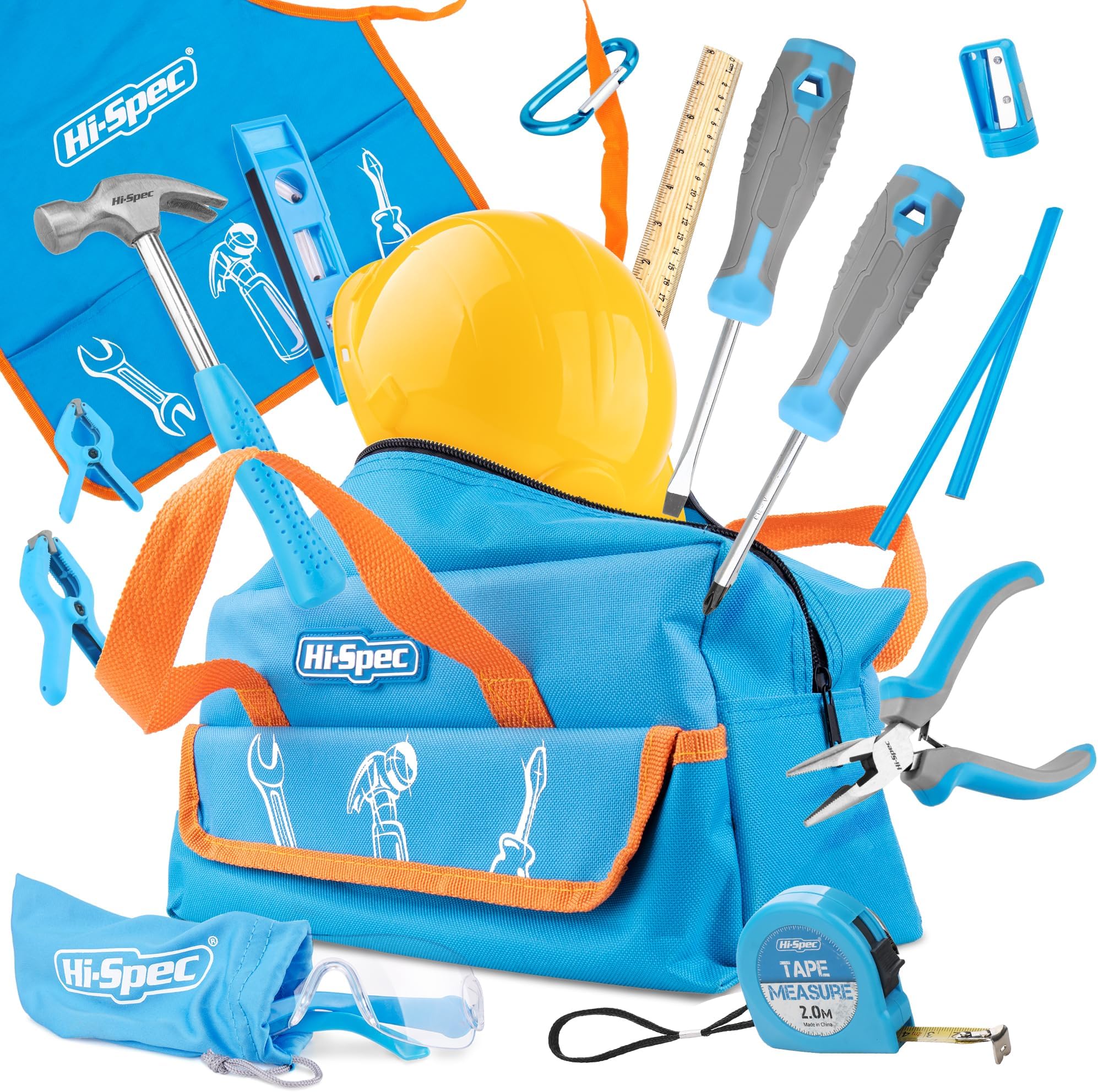 Hi-Spec 18-Piece Kids Tool Kit โ Real Metal Tools with Tool Bag, Work Apron & Play Hat for Boys & Girls Ages 6 and Up