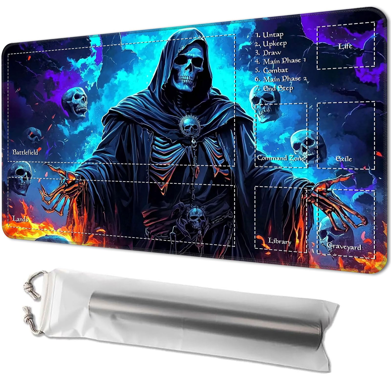 Playmat for MTG, Game Mat 24 x 14 inches, with Free Storage Bags, TCG and Board Game Mat for Cards, Ideal for Card Game Enthusiasts, Grim Reaper 02