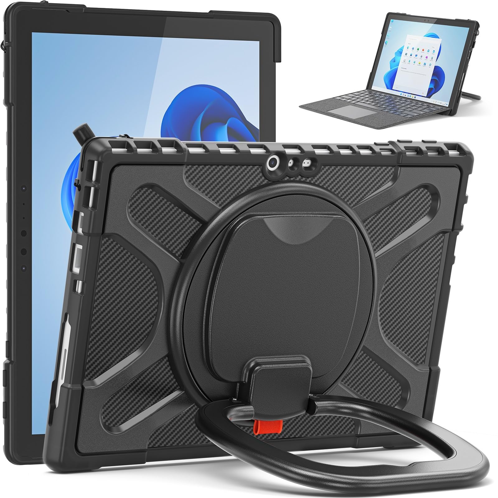 Pełne etui ochronne Kompatybilny z Microsoft Surface Pro 7/Pro 6/Pro 5/Pro 4/Pro 7+ Etui z obrotową podstawką Kompatybilny z klawiaturą Type Cover z podstawką, odporny na wstrząsy wytrzymały futerał o