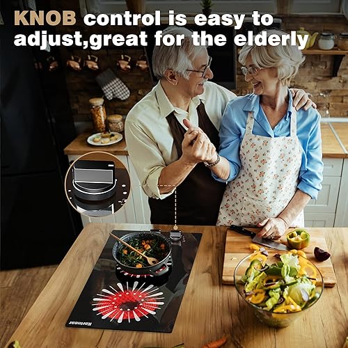 Miniatura 4 de Karinear Estufa eléctrica de 110 V, 2 quemadores, estufa eléctrica de 12 pulgadas con enchufe, encimera y estufa de cerámica integrada, perilla y