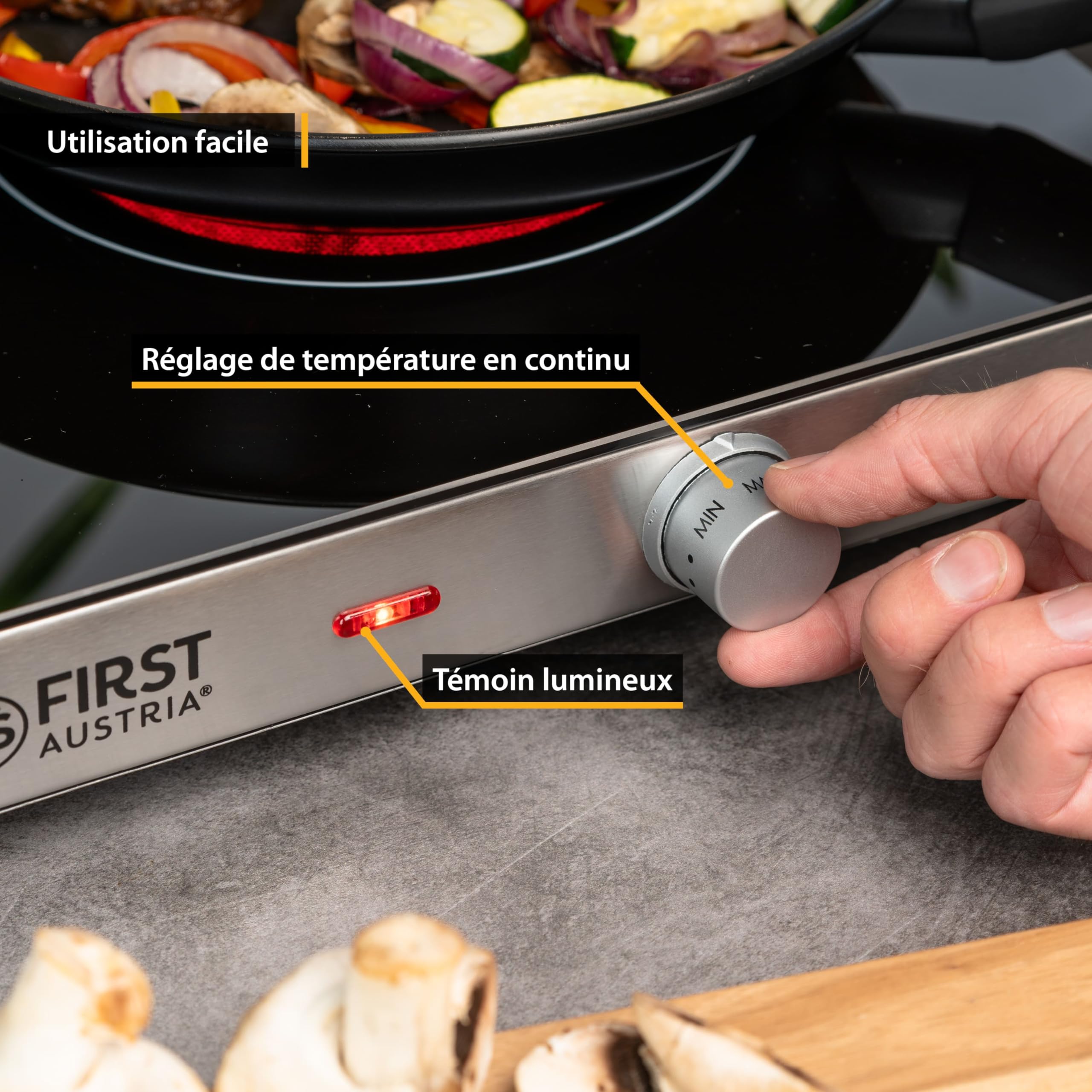 TZS First Austria - Plaque de cuisson double infrarouge vitrocéramique TOUS types de casseroles 2800W - Mini réchaud électrique pour déménagement, camping & maison - Réglage continu et témoin contrôle