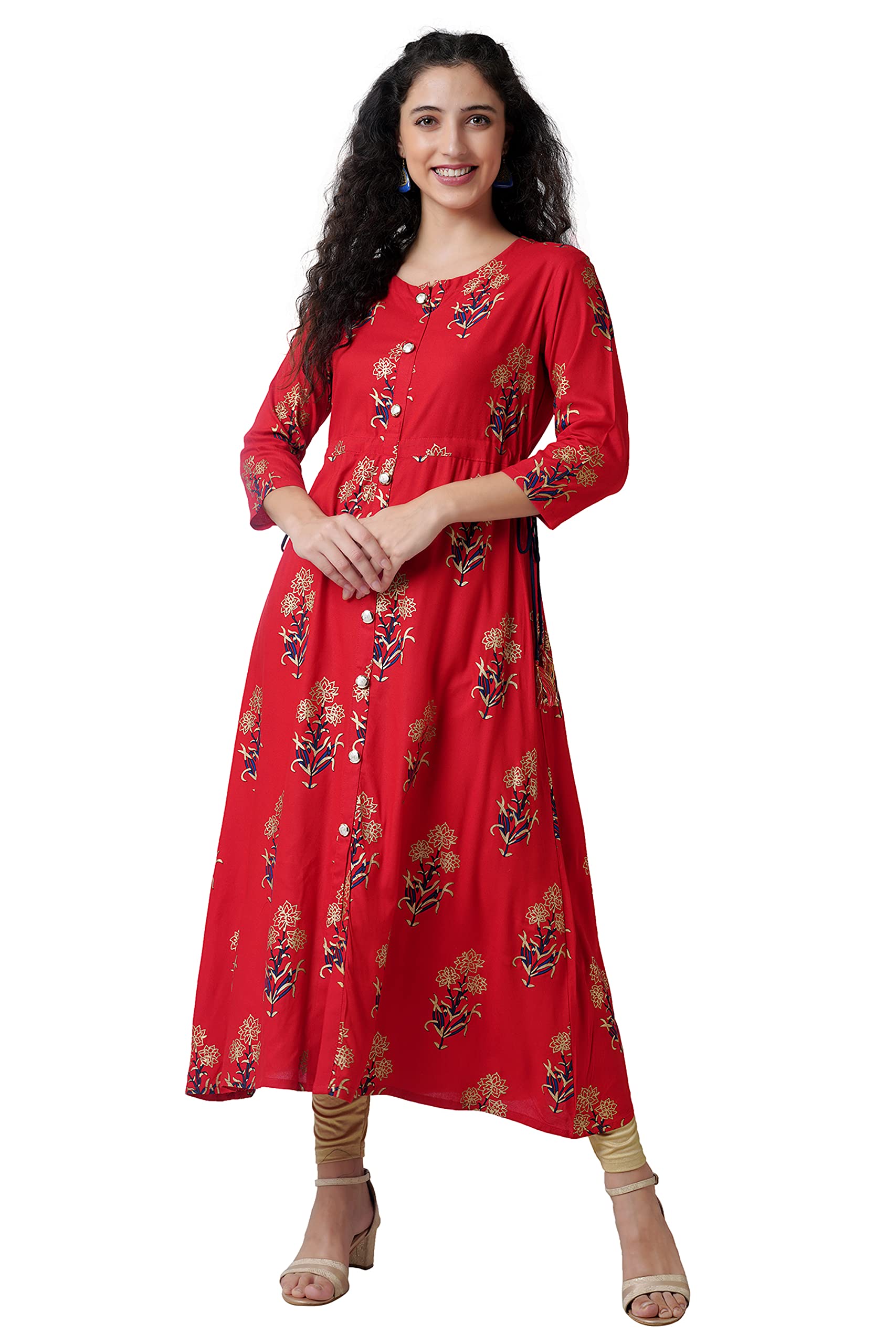 JanakDulari Fashion Women Rayon Gold Printed A-Line Kurta