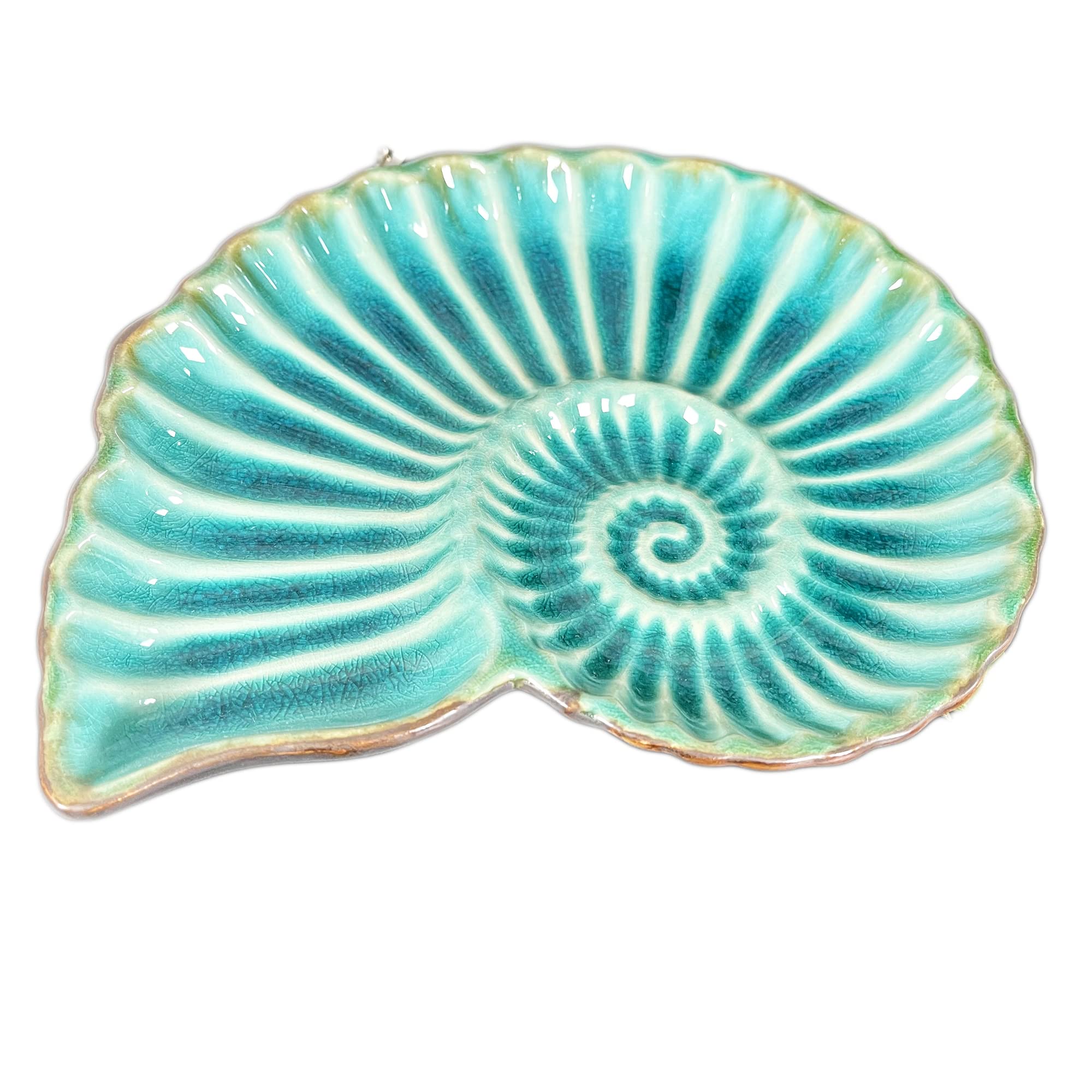 Darthome Teal Blue Sea Shell Trinket Dish Ammonite Decor Plate Nautical Storage Ornament