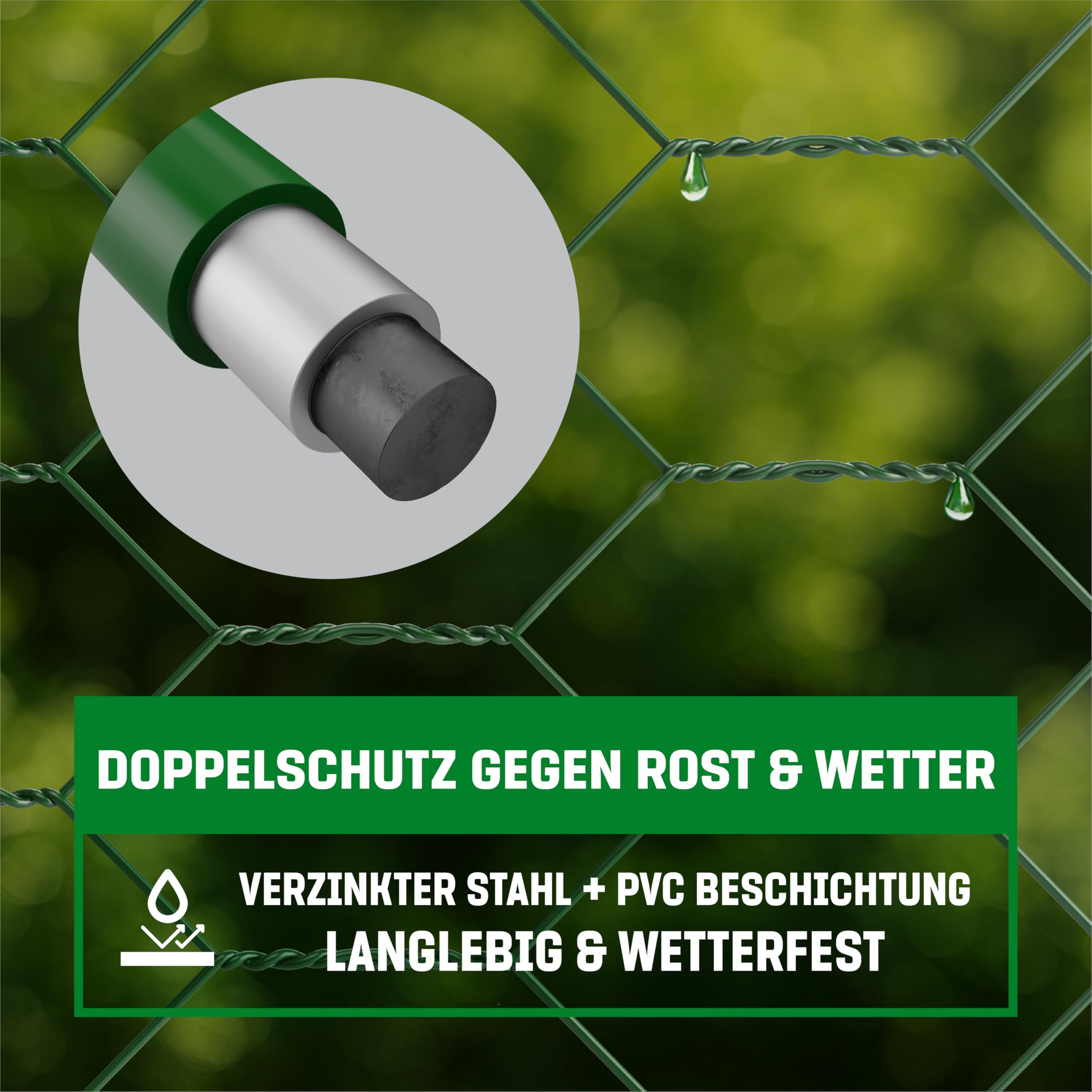 GardenGloss Maschendrahtzaun PVC-Besch. - Grobmaschig 25x45 mm- 100cmx10m | Grobmaschiges Sechseckgeflecht - Für Hasen & Hühner - PVC-Beschichtet - Witterungsbeständig