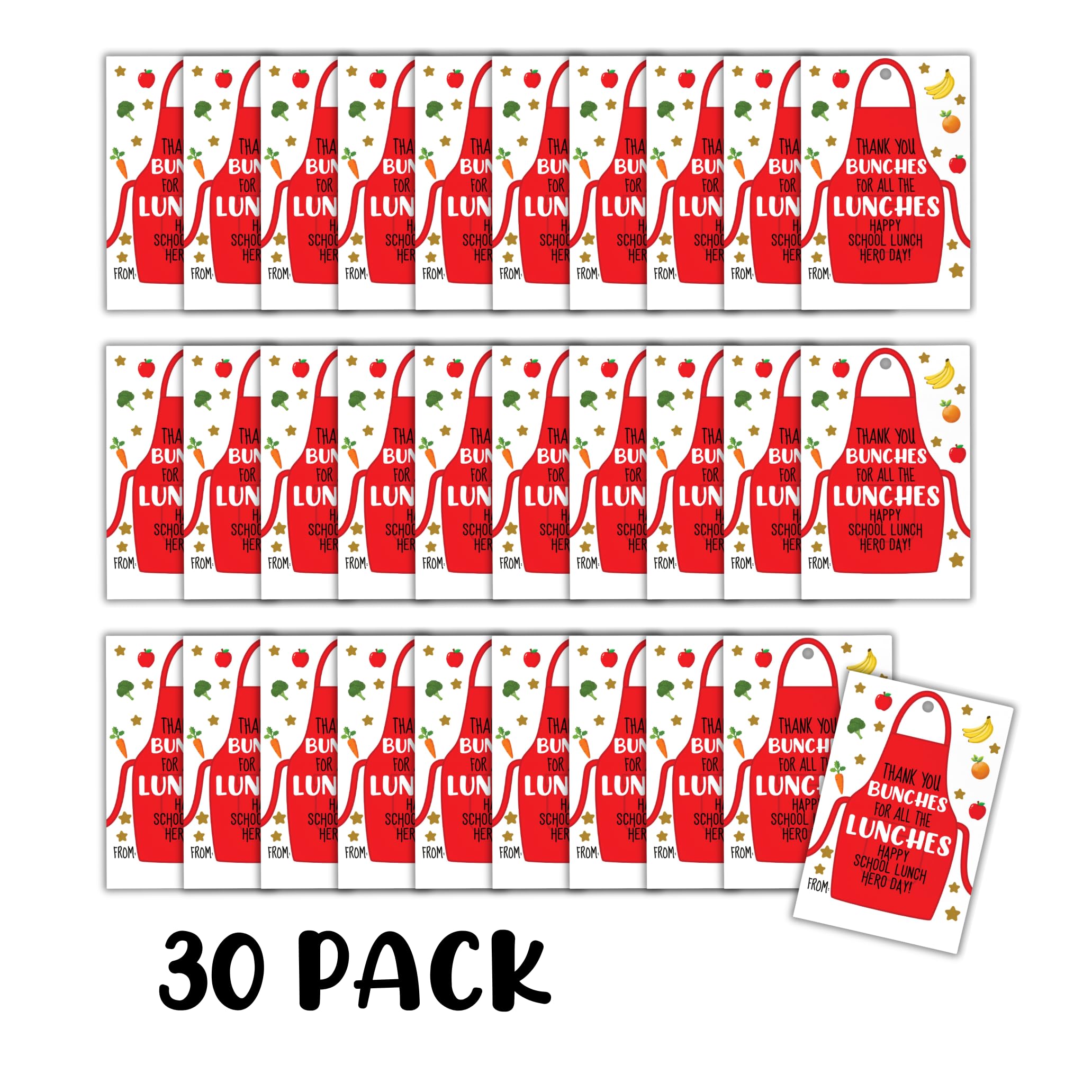 Thank You a Bunches for All The Lunches Gift Tag | 30 pk 2.5x3.5” Card Lunch Lady Cafeteria Worker Appreciation Elementary School End of Year Gifts