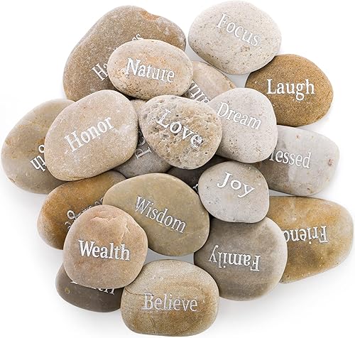 Jucoan Paquete de 20 piedras inspiradoras grabadas con palabras, piedras de oración motivacionales de 2 a 3 pulgadas, rocas de gratitud de aliento