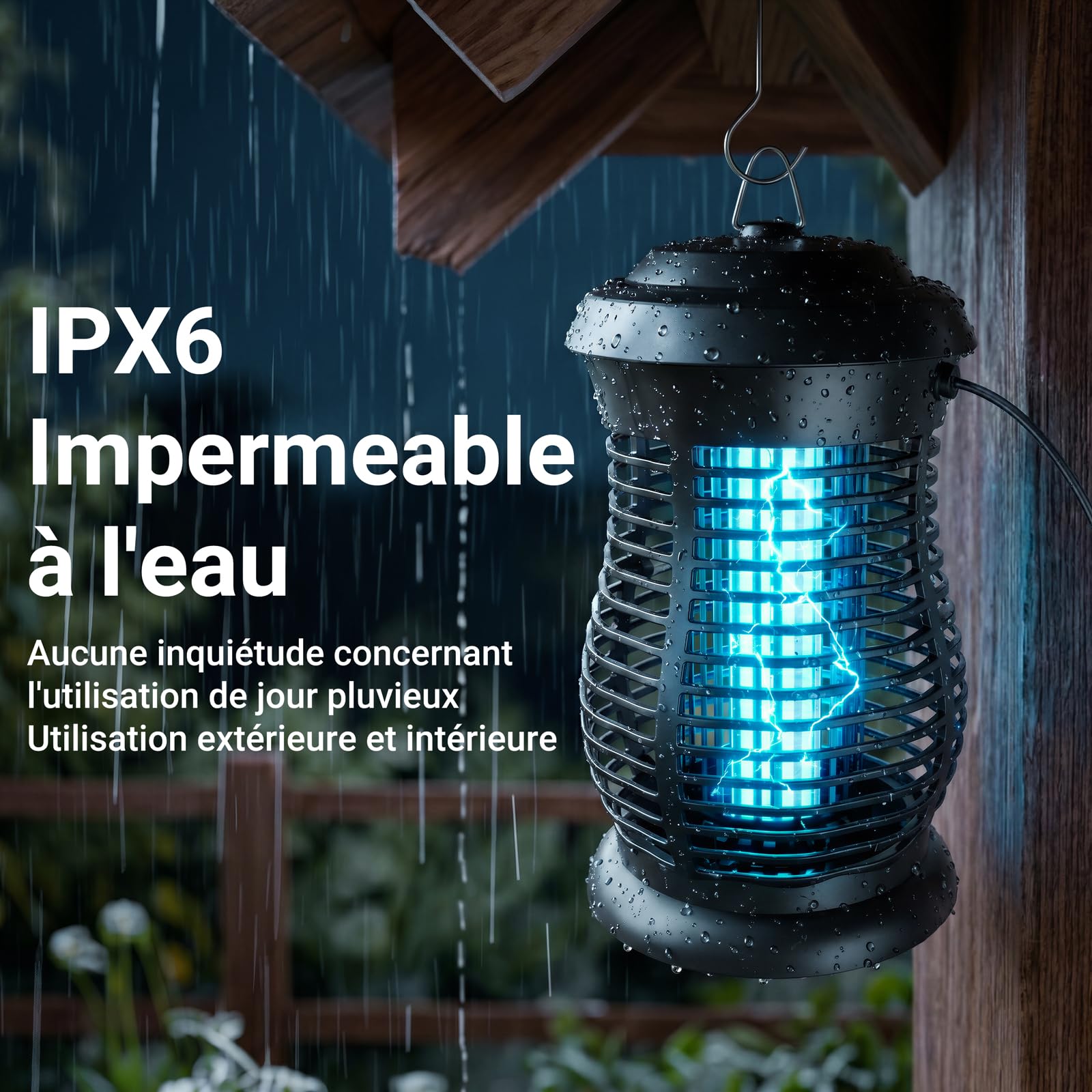 Lampe Anti Moustique Electrique, Tueur d'Insectes Électrique 4200V 20W UV,Appareil Anti Moustique à Lumière Bleue, Anti Insectes Répulsif Étanche IPX6 Efficace Portée 100m² pour Intérieur et Extérieur