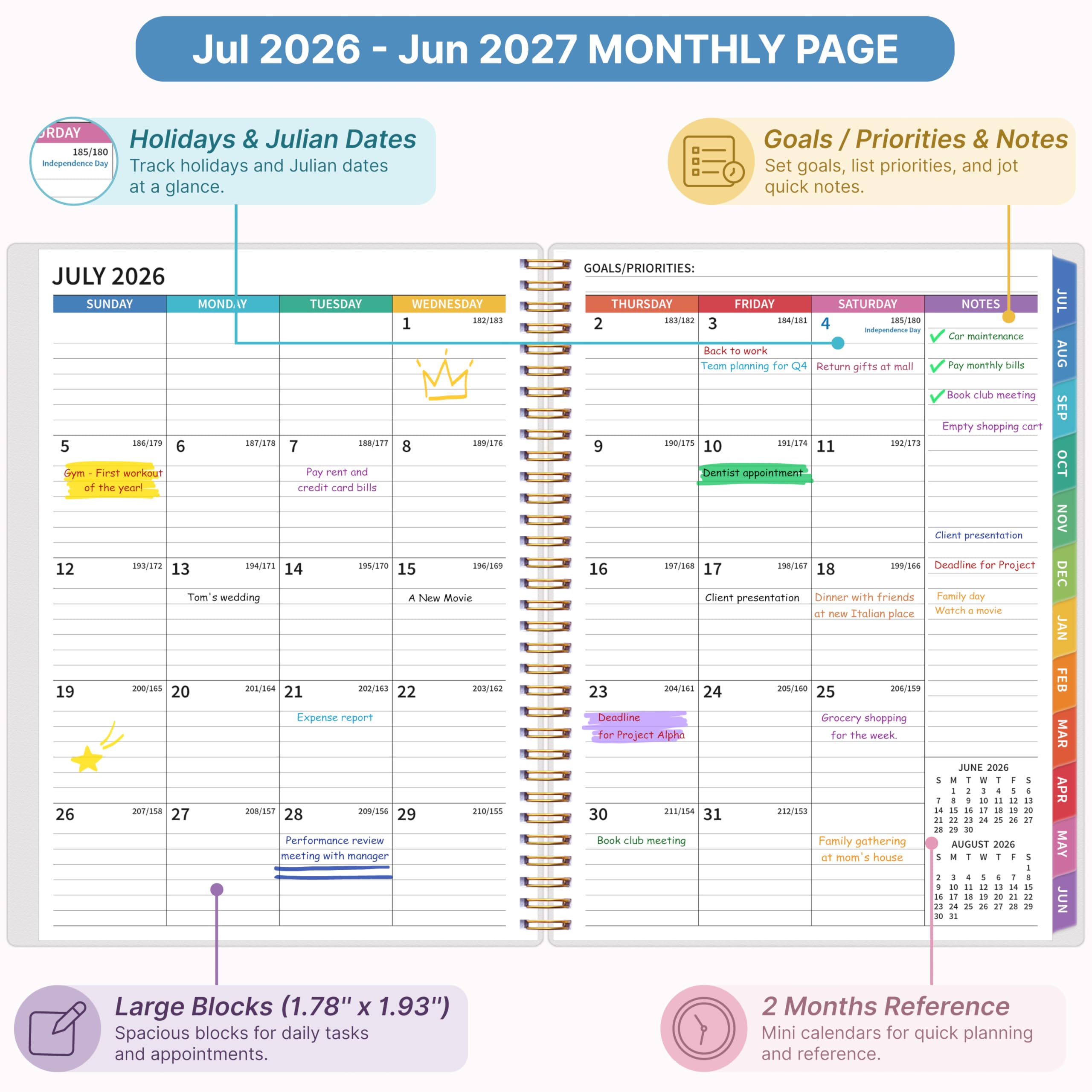 Lehrerplaner 2026–2027, Lehrerplaner für das akademische Jahr, Juli 2026–Juni 2027, Unterrichtsplaner 2026–2027, Homeschool Planbuch, 21,6 x 27,9 cm mit Registerkarten & Tasche, flexibler Einband