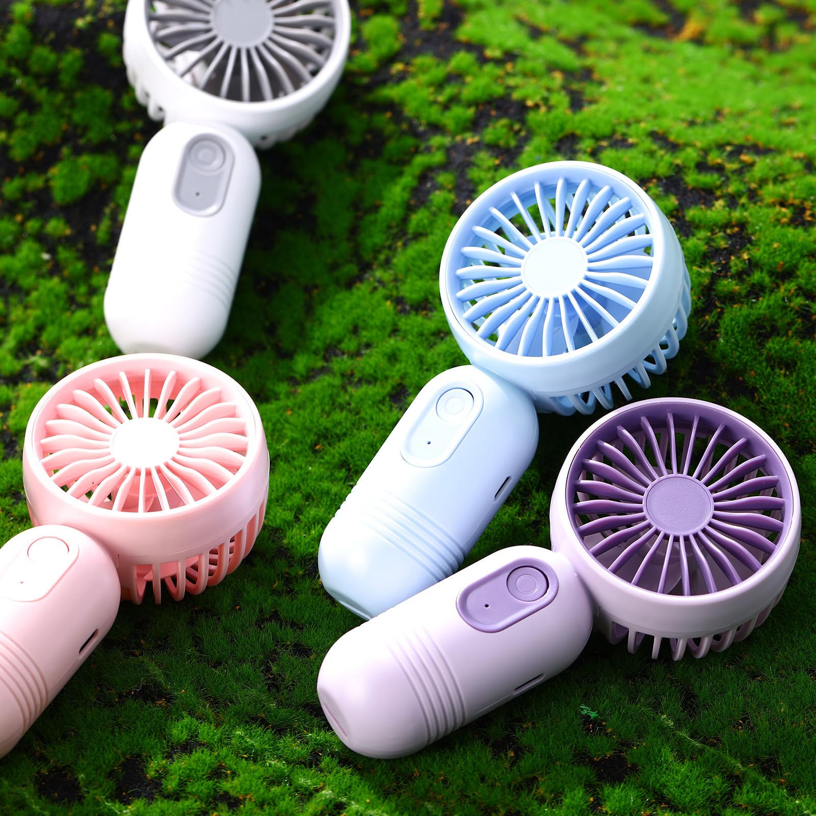 Mini ventilador portátil a granel lindo de mano ligero pequeño ventilador personal de pestañas de mano 3 velocidades recargable por USB para mujeres y hombres, para interiores y exteriores 7