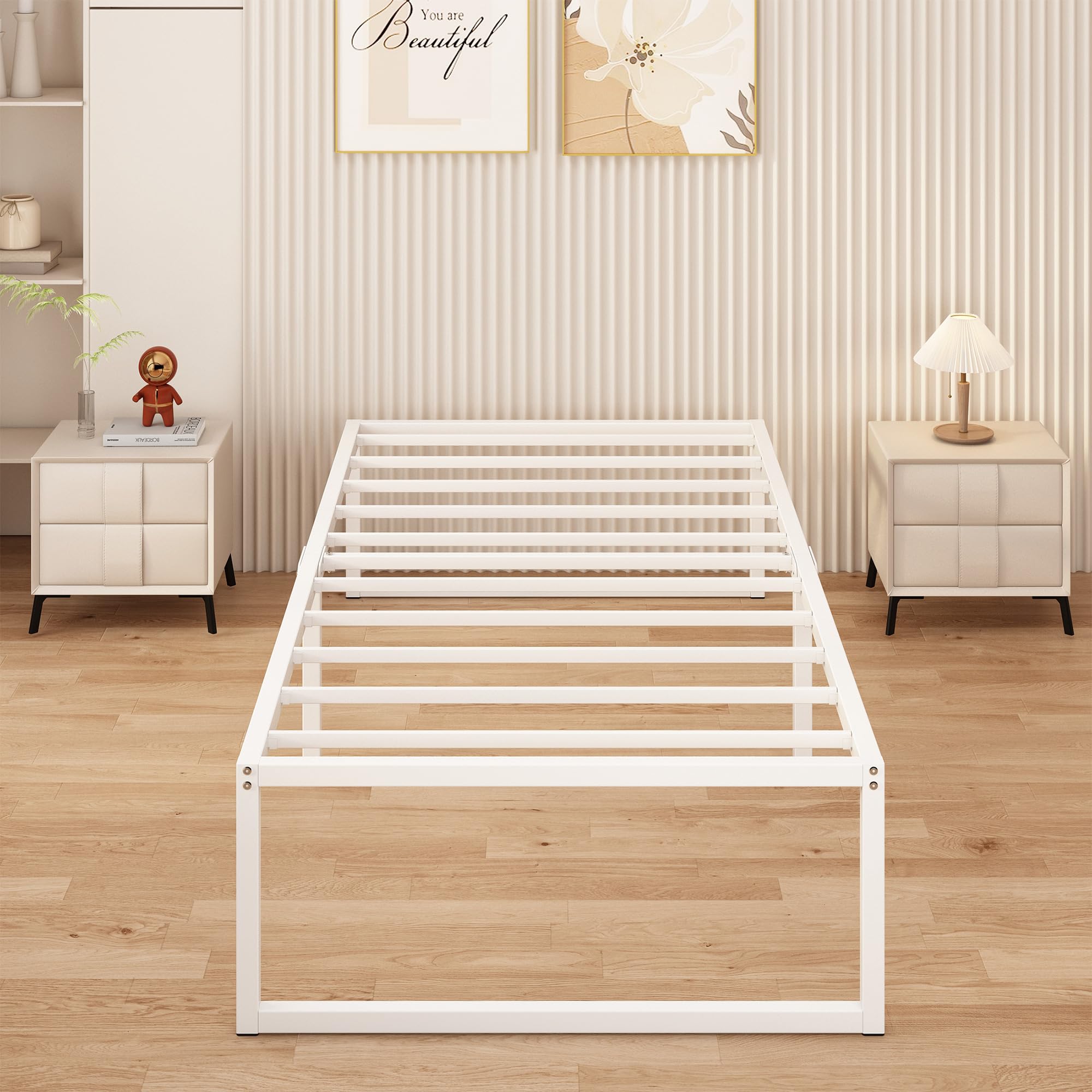 Yicensen Struttura Letto Singola 80x190 cm, Struttura Letto in Metallo, Supporto Solido, Facile da Montare, Design Silenzioso, Stile Moderno e Minimalista, Altezza 41 cm, Bianco