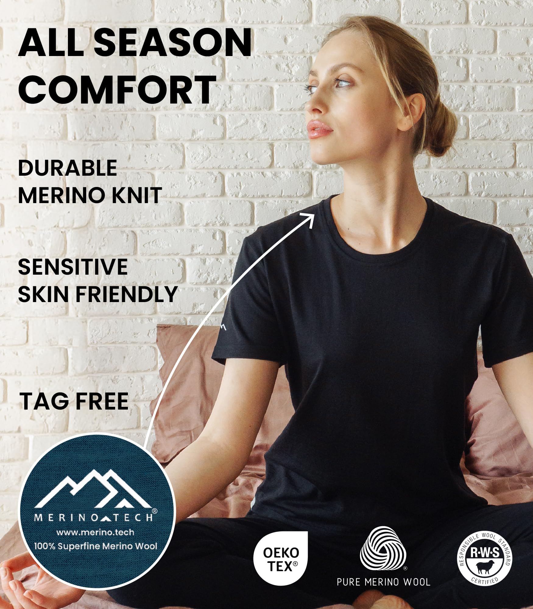 Merino.tech 100% Merino Shirt Damen Wandern - Merinowolle Tshirt Damen Kurzarm - Sport Thermo Unterhemd - Natürlich Weich Unterwäsche (X-Small, Perfect Gray Crewneck)