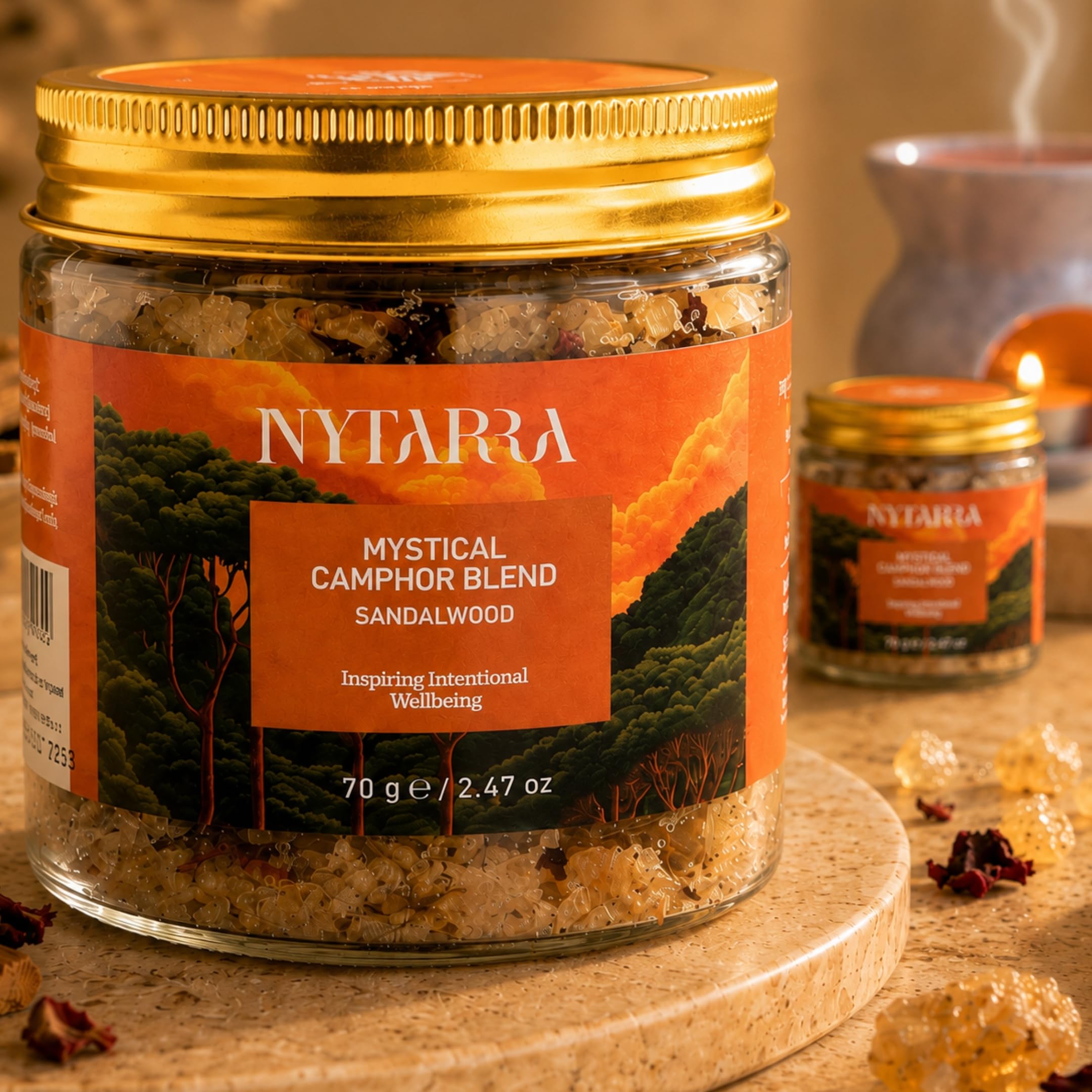 nytarra Sandalwood Mystical Camphor Blend - 70g | Pure Kapoor/Kapooram for Diffuser, Daily Use & Meditation | Infused with Herbs, Spices & Dried Flowers | Long-Lasting Divine Fragrance-picture-0