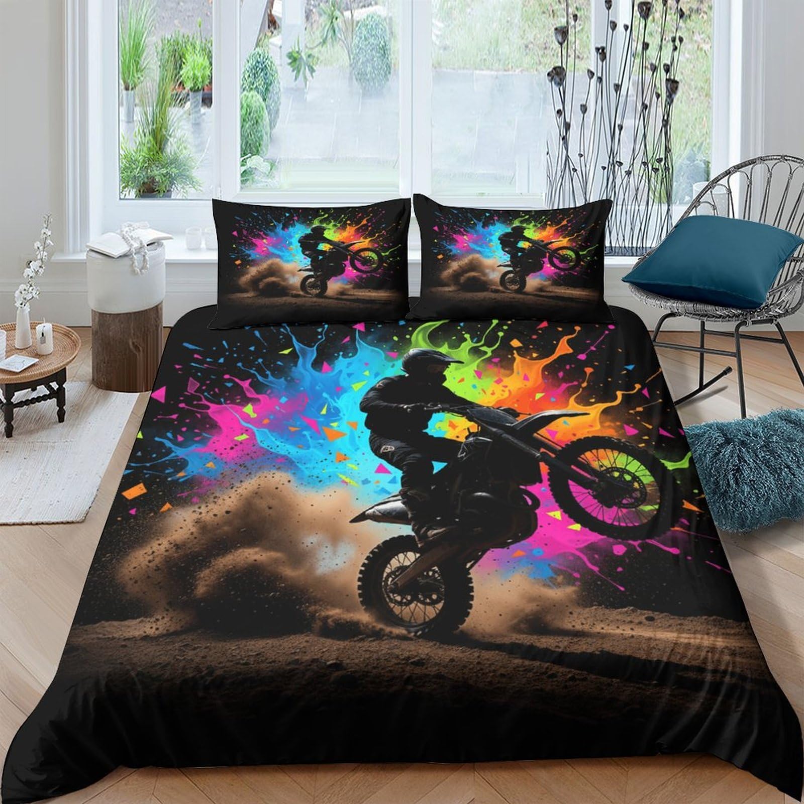 Ctjqhvkz Style-5 3D Printed Motocross Splash Fitted Sheet Microfiber Colourful Dust Bed Cover For Bedroom Decor Dorm Protection Single（135X200cm）