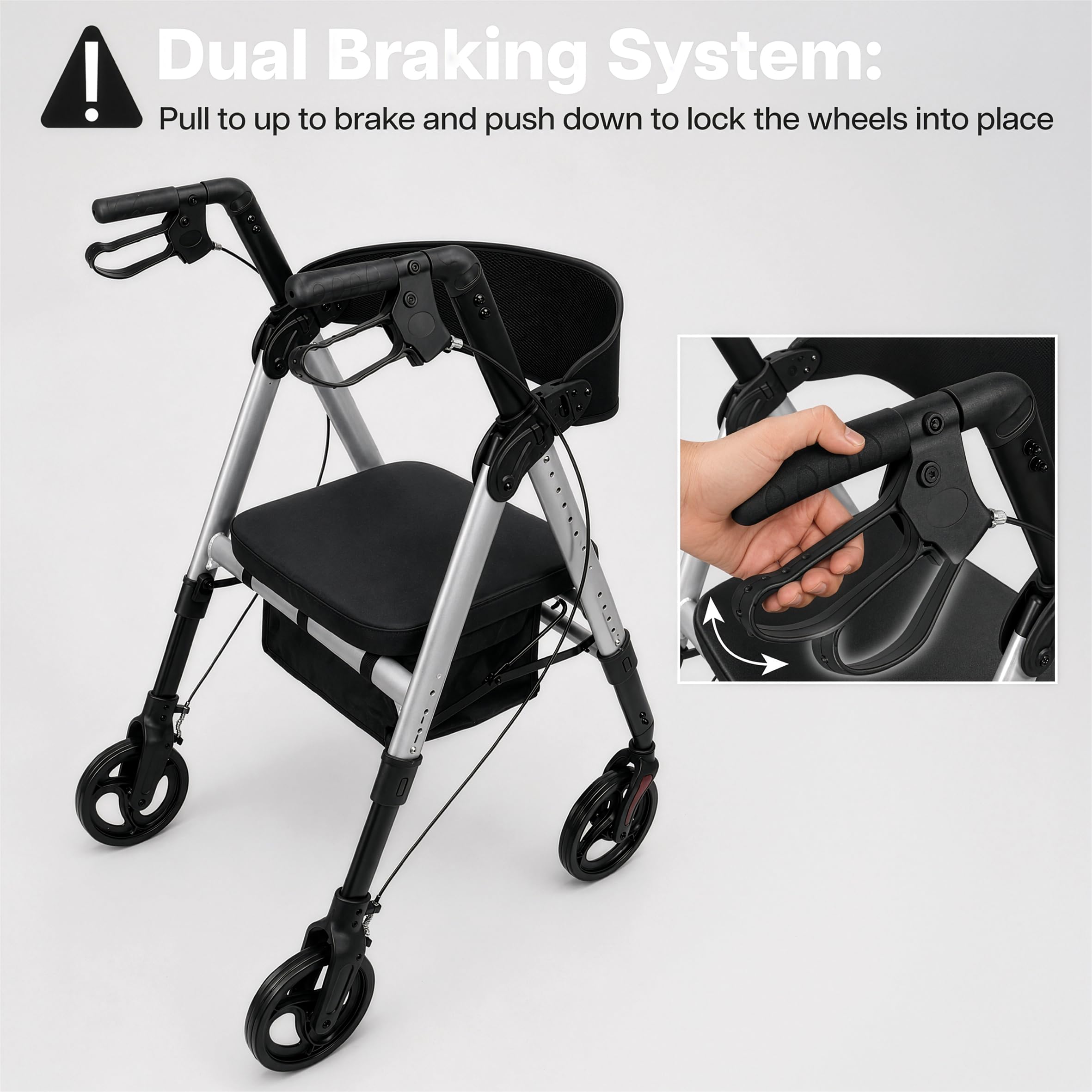 Aidapt Bariatrischer Rollator, zusammenklappbar, leicht, 4 Räder, Mobilitätshilfe mit Sitz, abnehmbarer Tragetasche, feststellbaren Bremsen und pannensicheren Reifen für den Innen- und Außenbereich.