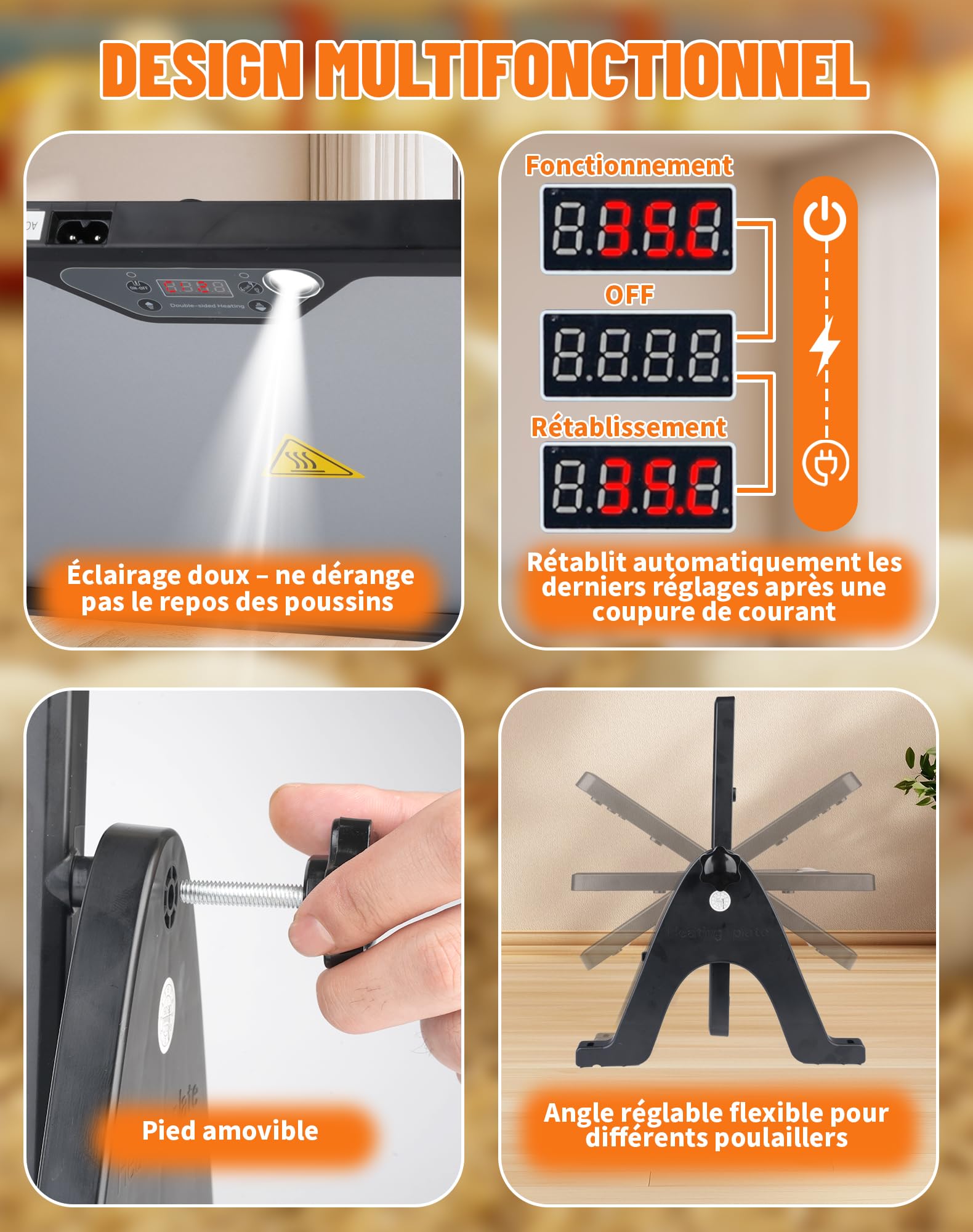 Plaque Chauffante pour Poussin 41x30cm 180W avec Thermostat et Télécommande, Chauffage Poulailler 30–75 °C, Plaque Double Face pour Poules Canards Élevage de Volaille Chauffage Poussin