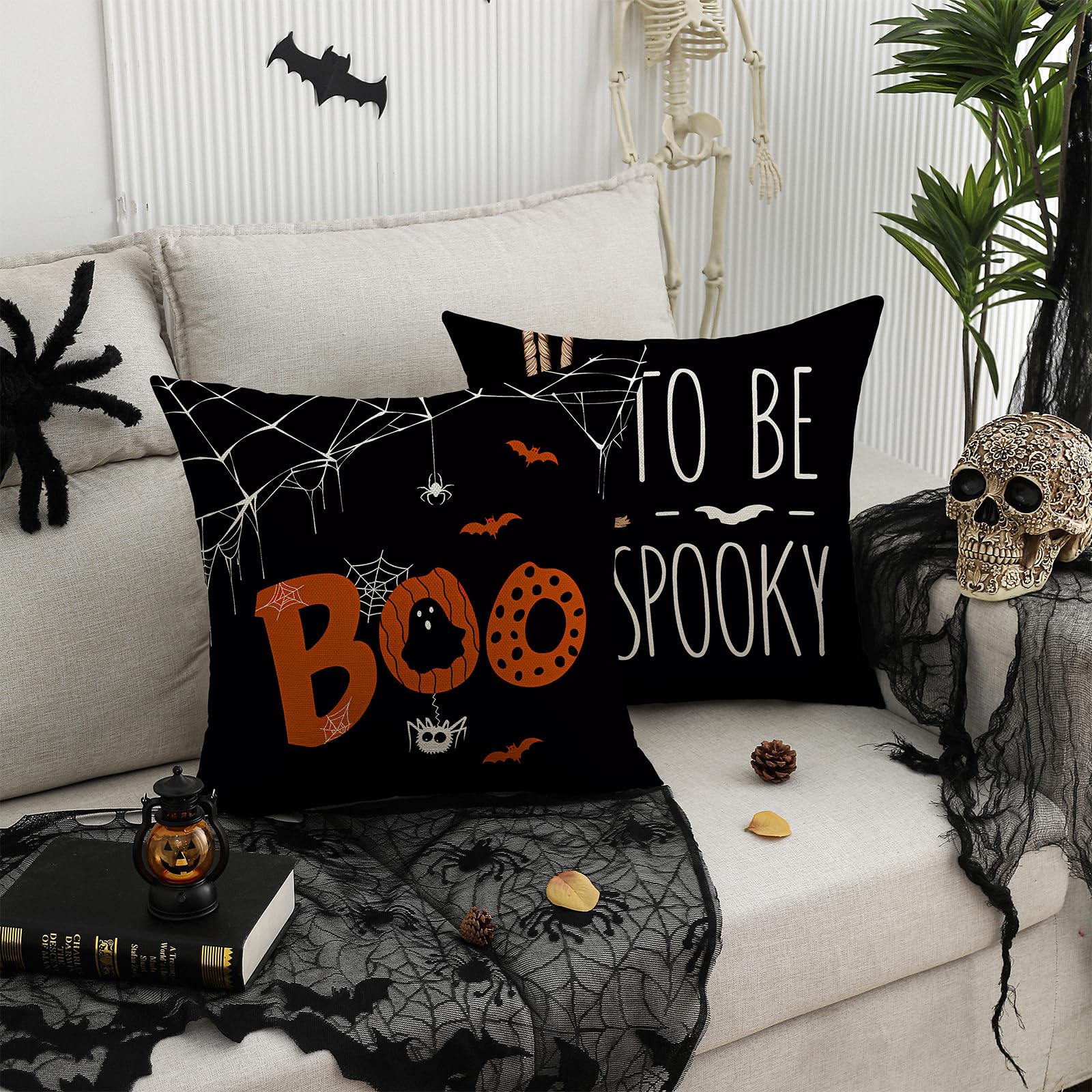 Kwlegh Lot De 2 Housses De Coussin D'Halloween Violettes De 45,7 X 45,7 Cm, Château, Chauve-souris, Citrouilles, Housses De Coussin Effrayantes Avec Impression Double Face Pour Décoration D'intérieur