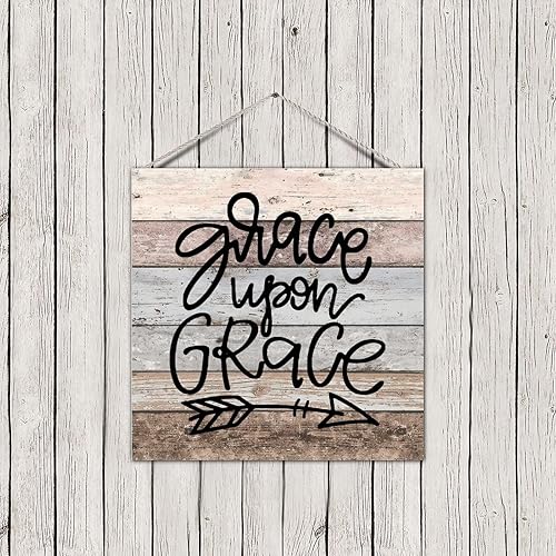 Miniatura 3 de Letrero de madera nostálgica para colgar en la pared con texto en inglés Grace on Grace de madera antigua, para colgar en la pared, para interiores,