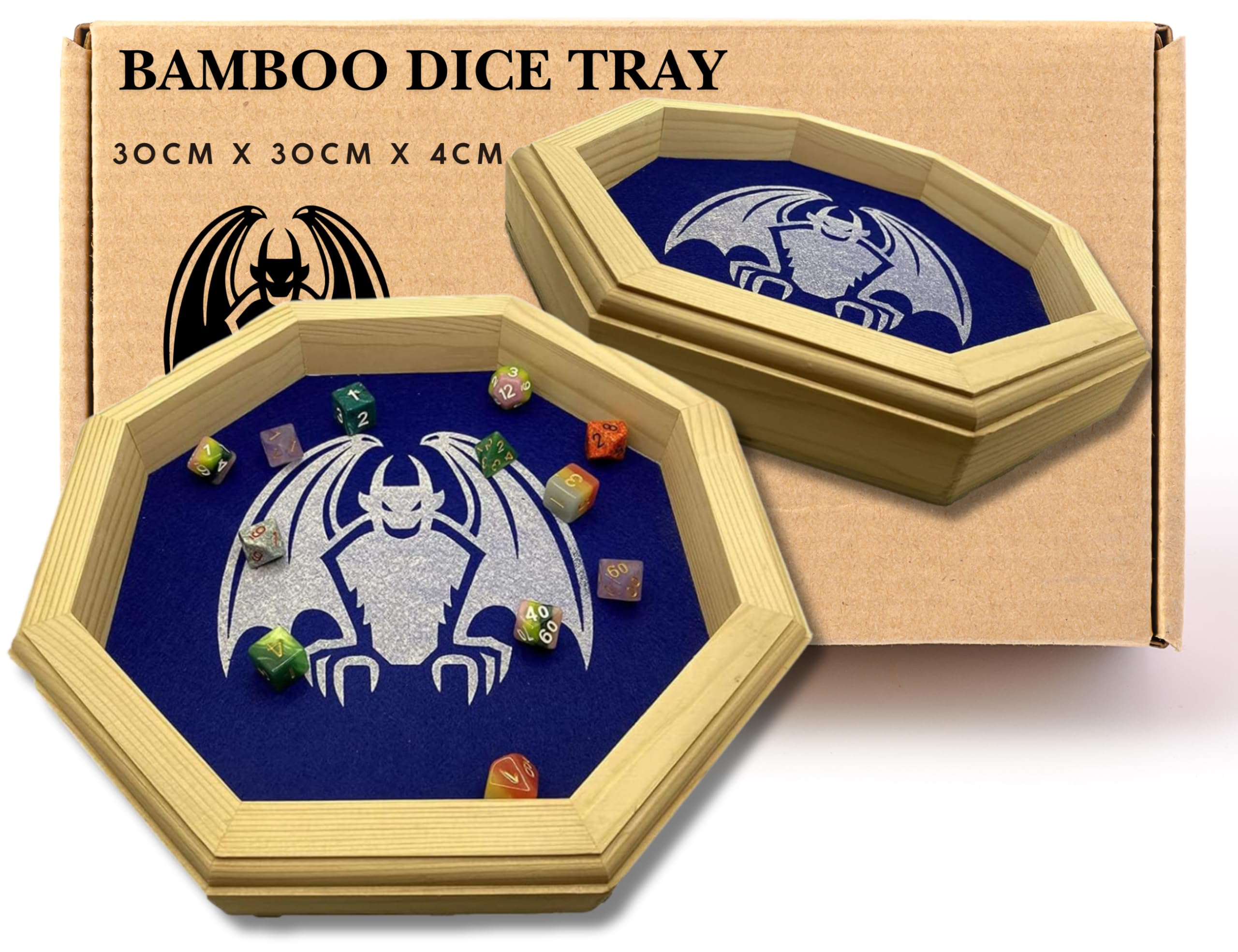 The Grinning Gargoyle Light Brown Gargoyle Deluxe Octagonal Bamboo Rpg Dice Tray - 30Cm Wooden Rolling Tray For Tabletop Games - Dnd Dice Accessory With Gargoyle Design