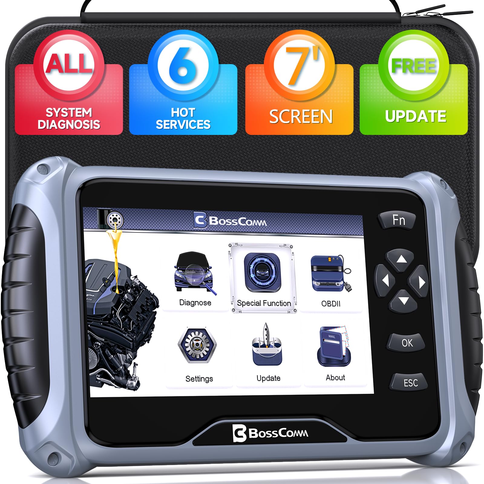 BOSSCOMM IF745 OBD2 Scanner, All Systems Car Code Reader Scan Tool with 6 Resets, ABS Bleeding/OiL/EPB/SAS/Throttle/Battery, Car Scanner Diagnostic Tool for All Cars, Easy to Use, Lifetime Free Update