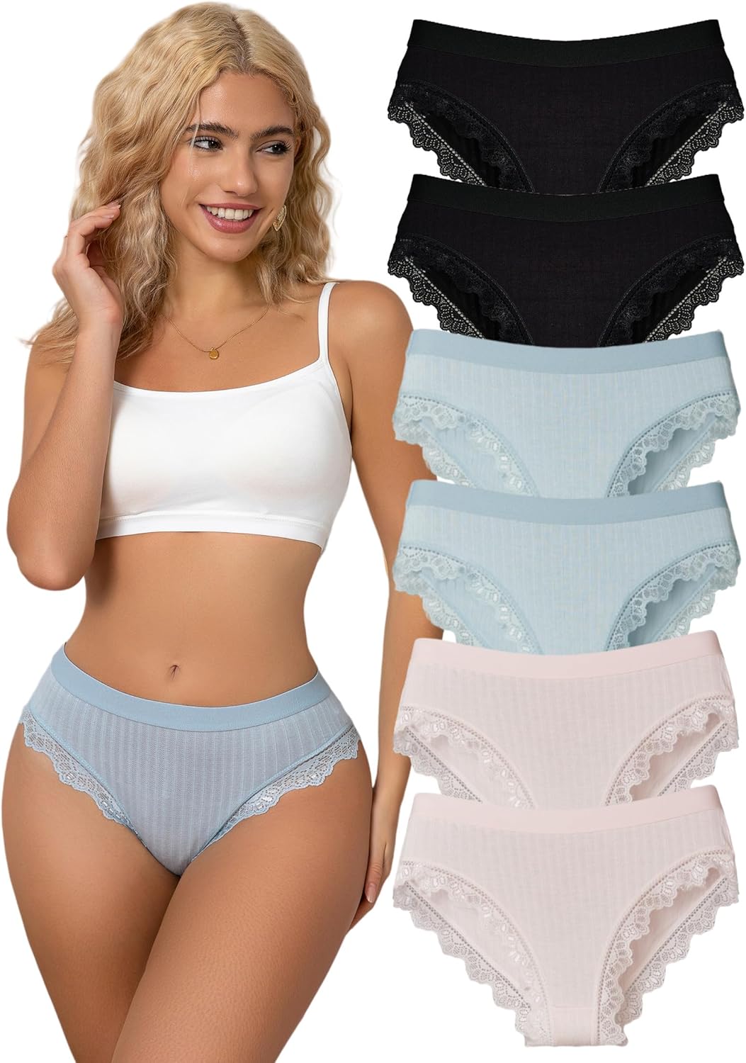 Sexy Underwear for Women Plus Size Panties Women's Underwear Sexy Lace Trim Lacyfit Lady's Multicolor Lace Bikini Pack