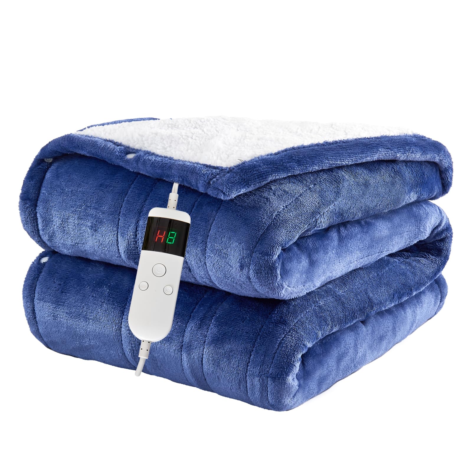 PENGZHU TECHNOLOGY Heated Blanket 130×160cm Electric Blanket, 10 Heating Settings, 1-8h Timer overheat Protection, Machine Washable, Flannel & Sherpa Full Body Warming, Electric Throw Blanket for Sofa