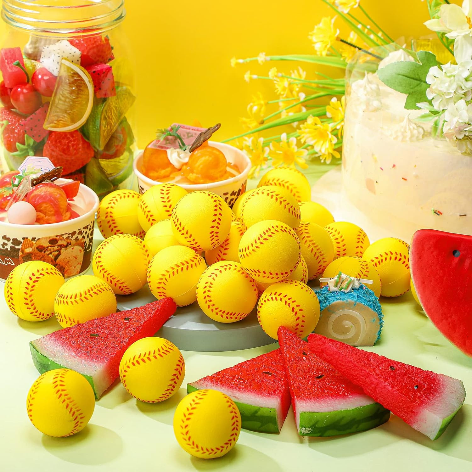 HyDren 100 Pack Mini Softball Stress Ball Bulk Softball Party Favors Sport Stress Balls with Storage Bag for Sport Party Decorations Birthday Supplies (4cm) - Image 2