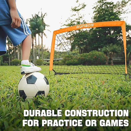 Miniatura 10 de RUNBOW Portería de fútbol portátil para niños de 5 x 3 pies para patio trasero y niños pequeños, juego de 2 con funda de transporte portátil