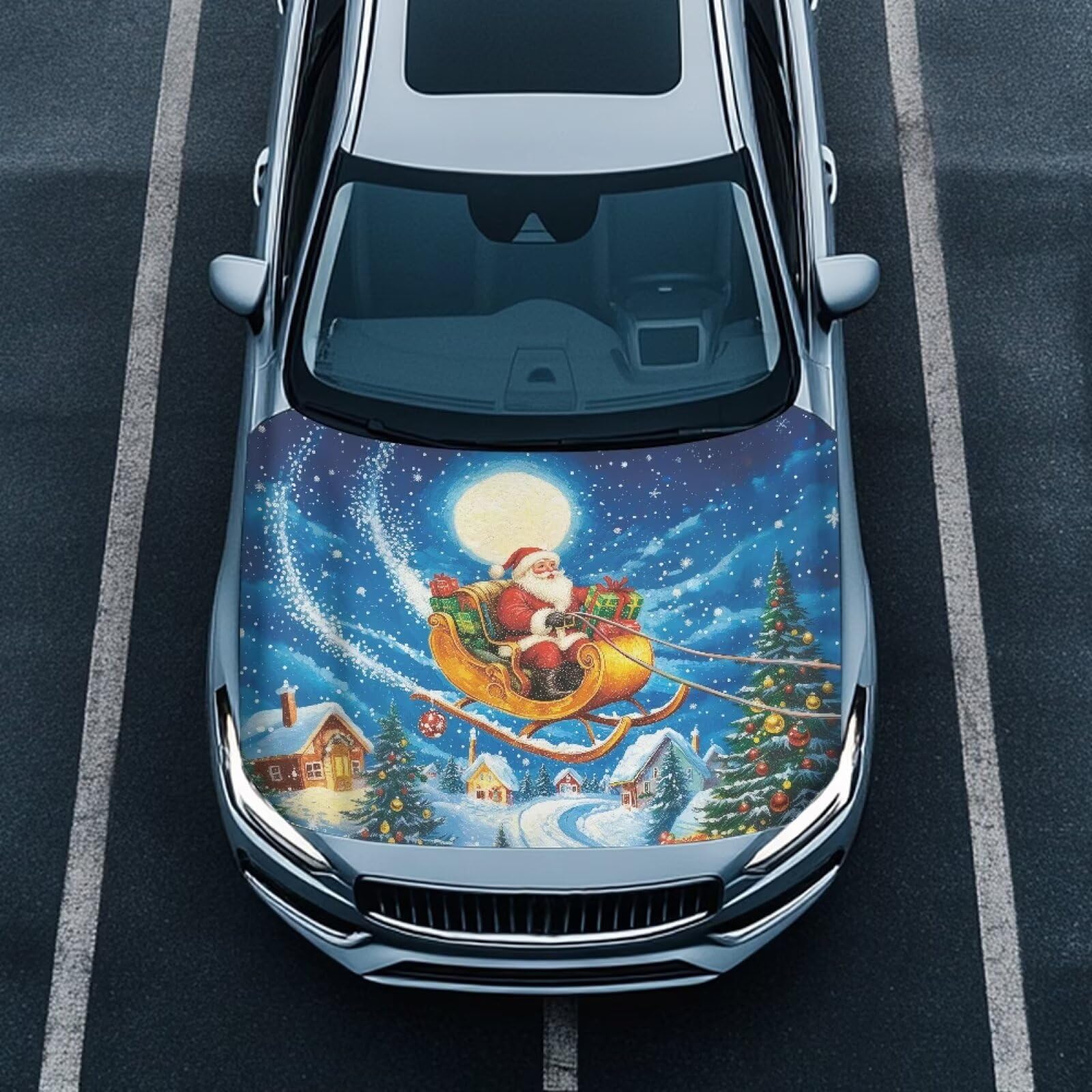 Renewold Christmas Santa Claus Car Hood Cover for Automobile Vehicle Hood Protector Party Festival Celebration Decor Outdoor Wrap Blanket Exterior Car Accessories Gift for Women Men