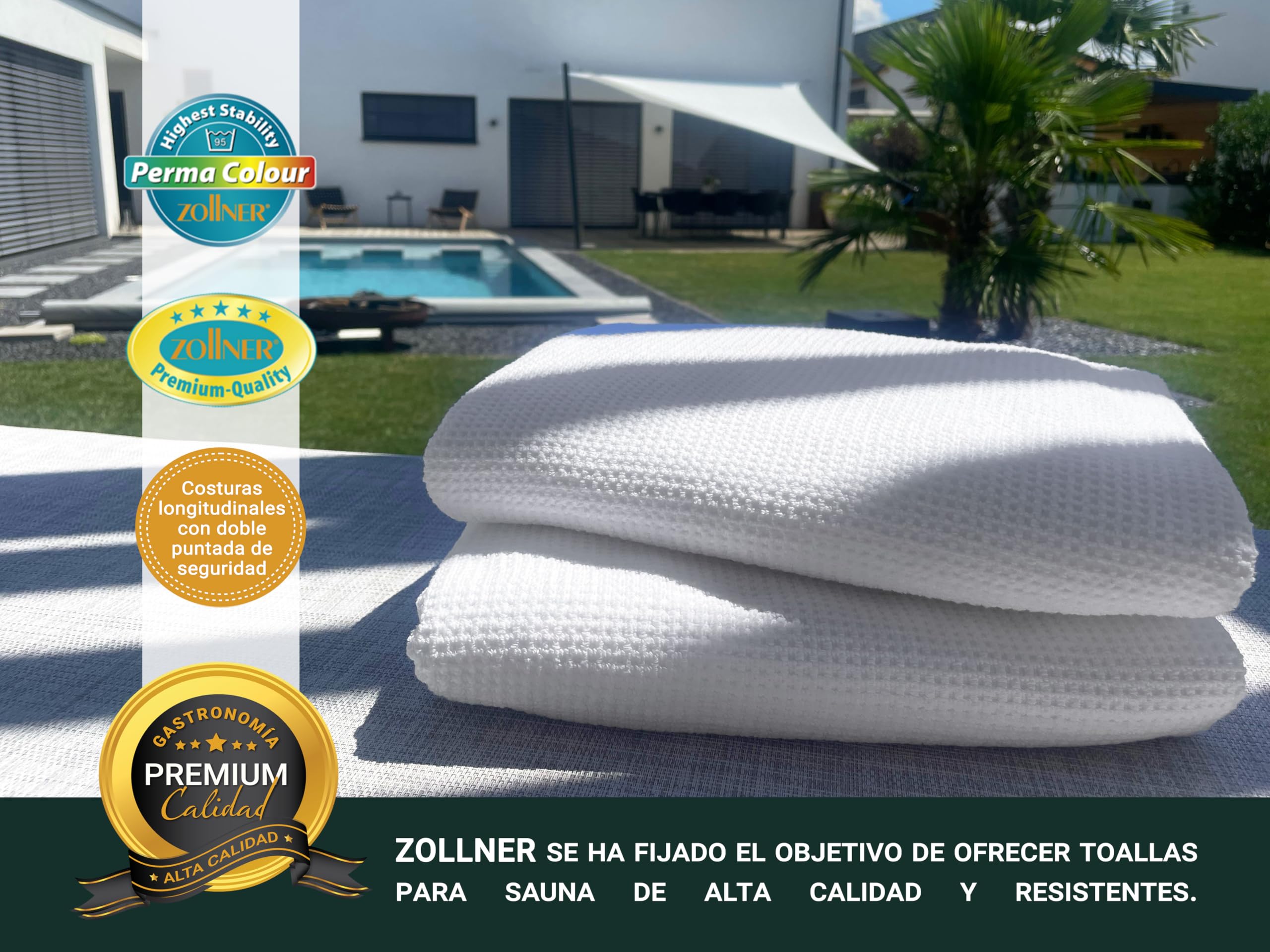 ZOLLNER Juego de 2 Toallas de Sauna de 70x180 cm: Toallas de baño duraderas en Color Beige, con práctico Colgador, diseño Atemporal de Nido de Abeja, Lavables hasta 95°C, algodón, Calidad de Hotel