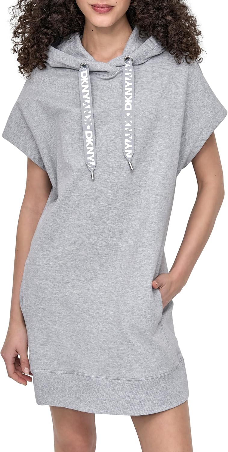 DKNY Women's Two Tone Logo Short Sleeve Hooded Sneaker Dress