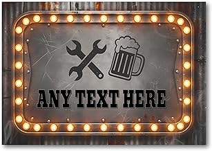 Personalised Aluminium Garage Bar Mancave Sign Rustic Industrial Workshop Plaque Marquee Lights Design