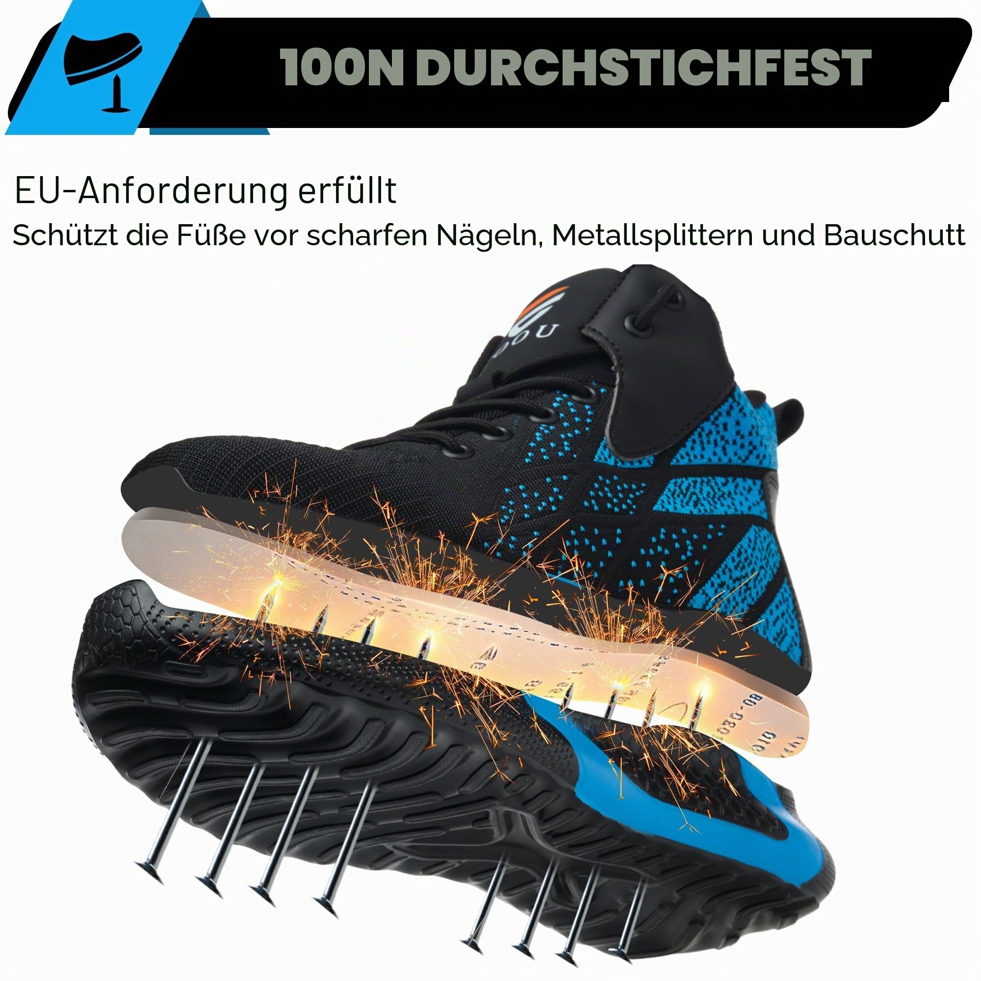 Sicherheitsstiefel Leicht Herren Damen Arbeitsschuhe Hoch Stahlkappe Atmungsaktiv Sicherheitsschuhe rutschfest Stahlkappenschuhe 35-48 EU