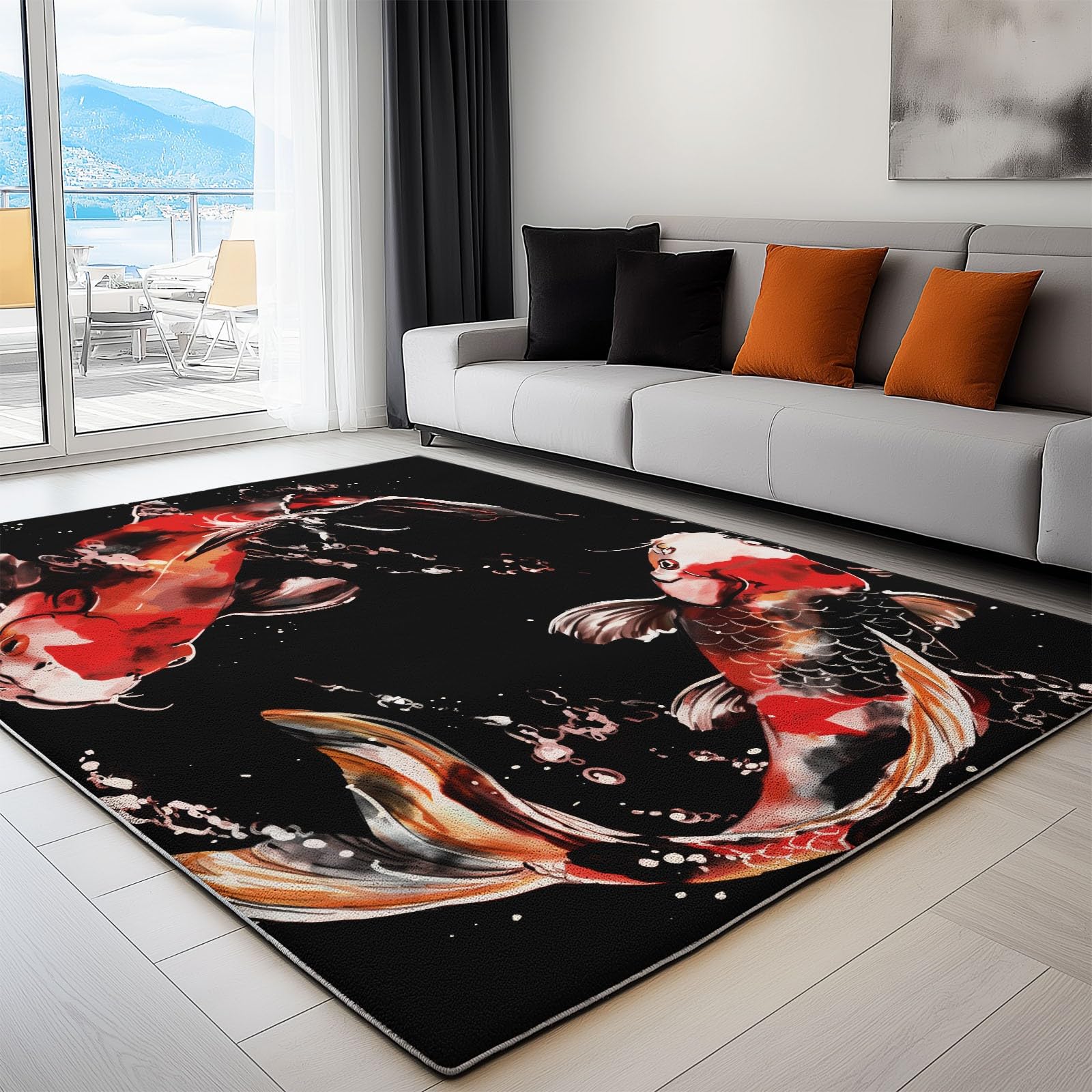 Generico Zmywalny dywan do salonu nowoczesny obraz atrament karp antypoślizgowa wycieraczka wejściowa, krótkie włosie do sypialni miękkie dywaniki 160 x 230 cm