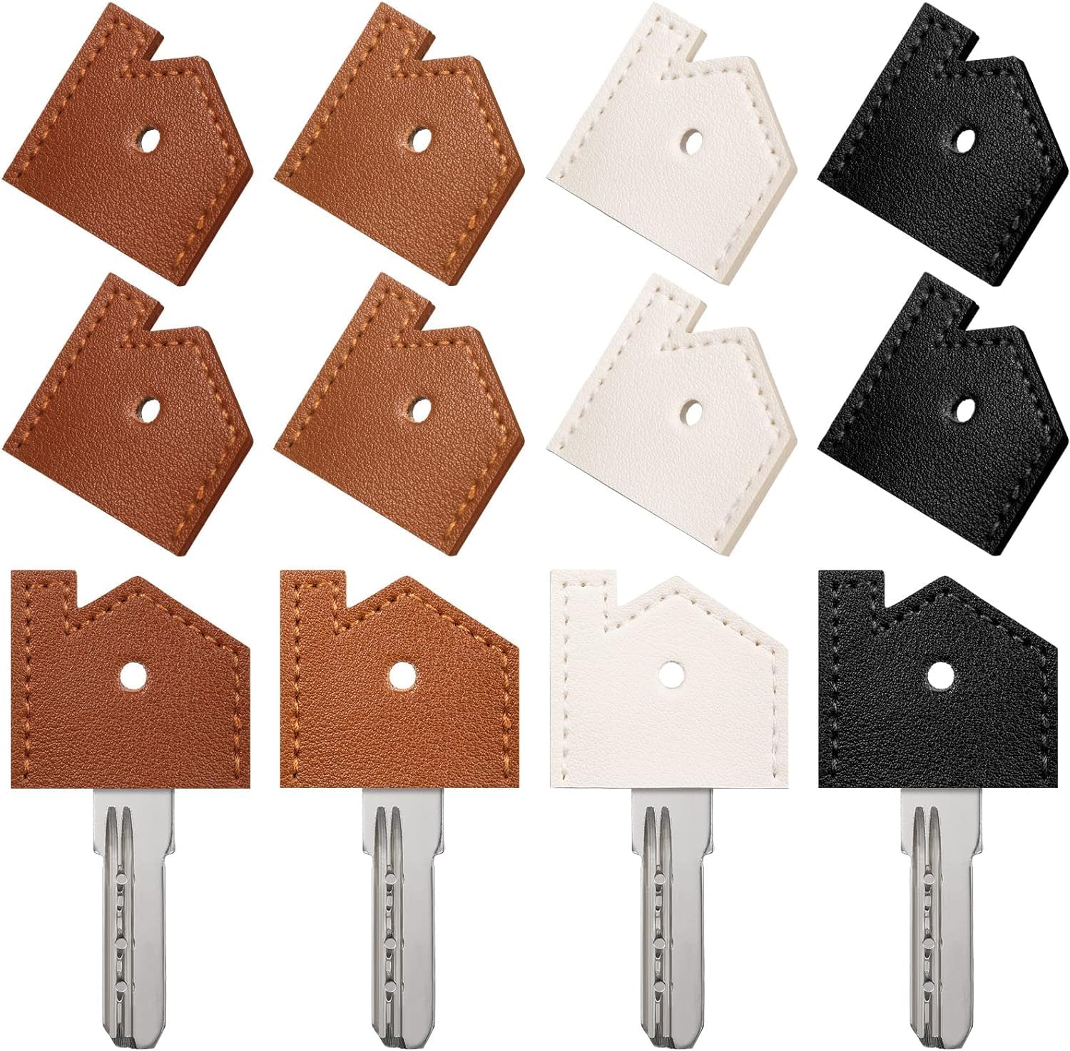 Azonee PU Leather Key Covers Caps Mini Key Caps Tags Vintage Keychain Organizer Assorted Colors for Identify Your Key Handmade Gifts 8PCS