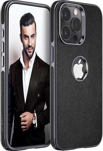 LOHASIC for iPhone 15 Pro Max Leather Case, Men Women Slim Luxury Business PU Cover Soft Non-Slip Grip Shockproof Defender Bumper Full Body Protective Phone Case for iPhone 15 Pro Max 6.7 inch - Black