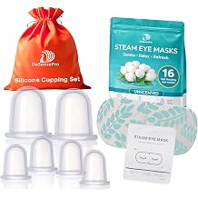 Silicone Cupping Set & Steam Eye Masks Bundle, 6 Silicone Massage Cups with Storage Bag + 16 Unscented Self-Heating Eye Masks for Relaxation, Recovery & At-Home Wellness