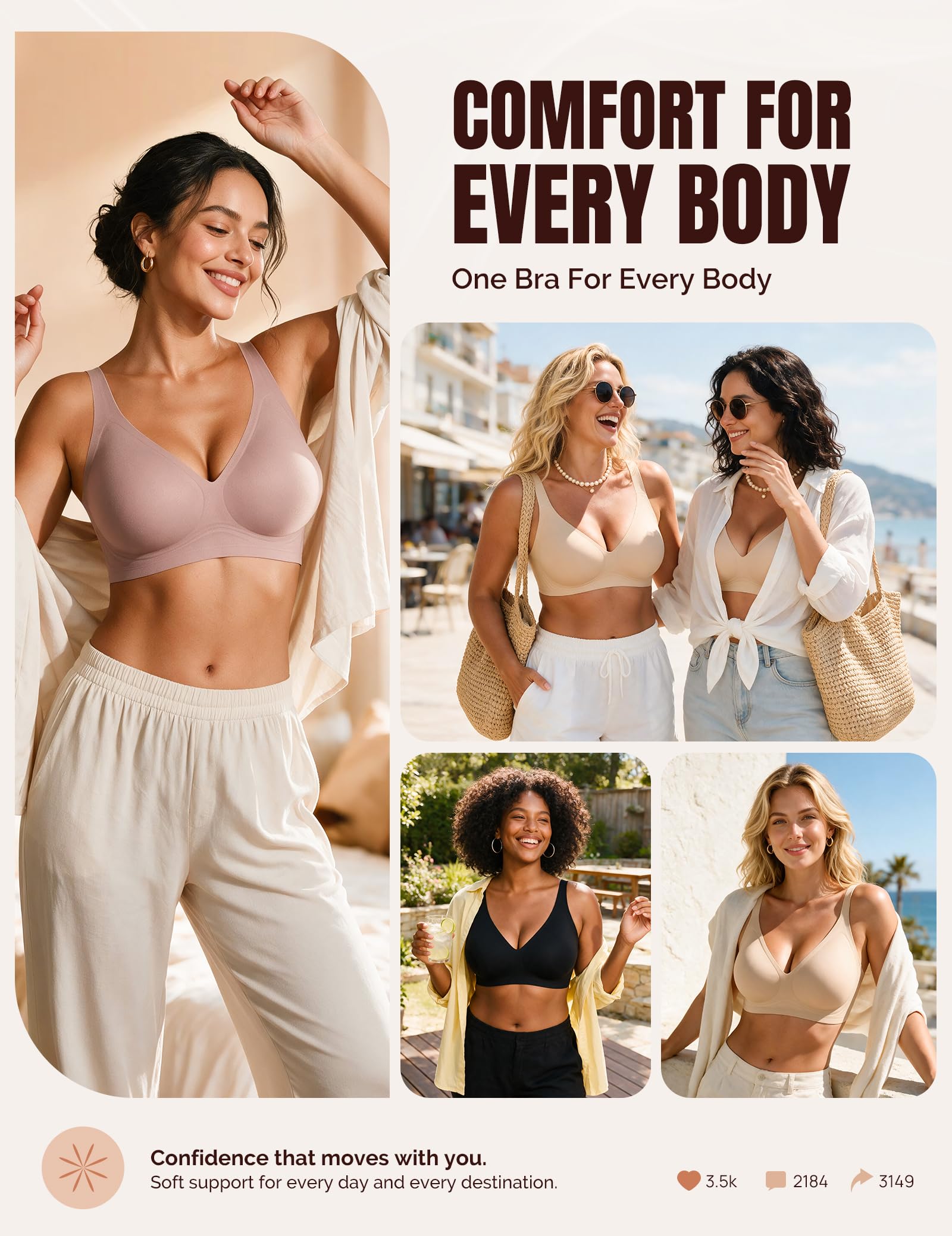 Jelly Bra for Women Wireless Bra Push Up Bra for Women No Underwire Deep V
