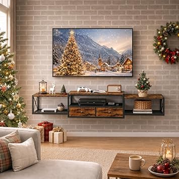 HavenlyYouth 55" Floating TV Stand, Modern Entertainment Center, Wall-Mounted Media Console Shelf for Under TV Storage, TV Cabinet for Living Room, Bedroom, Rustic Brown