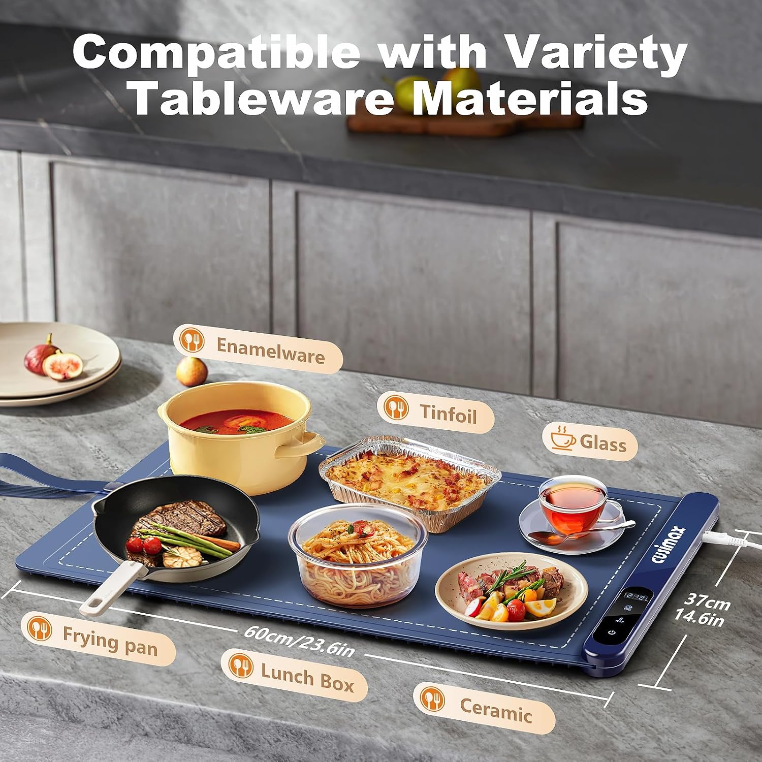 Food Warming Mat,Full Surface Graphene Heating Electric Warming Tray,6 Tempe-Settings & 1-6Hr Auto Shut-Off,Foldable Food Heating Mat,Food Warmer Trays for Chafing Dishes Navy Blue