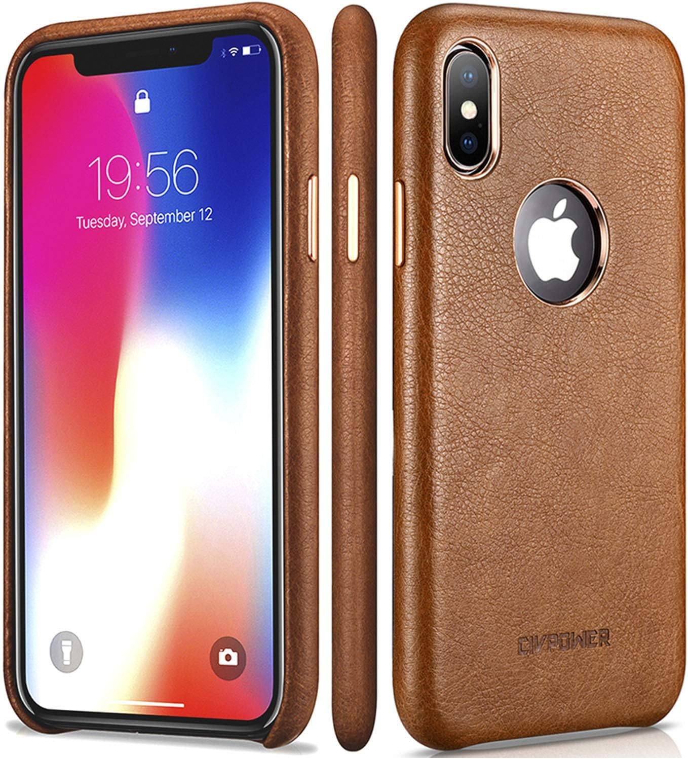 iPhone X Leather Case โ Premium Leather iPhone X Case โ Best Mobile Cell Phone Cases Protective Back Cover - Slim Fit Vegan Artificial Synthetic PU Leather Case for Apple iPhone x 10 Ten โ Brown