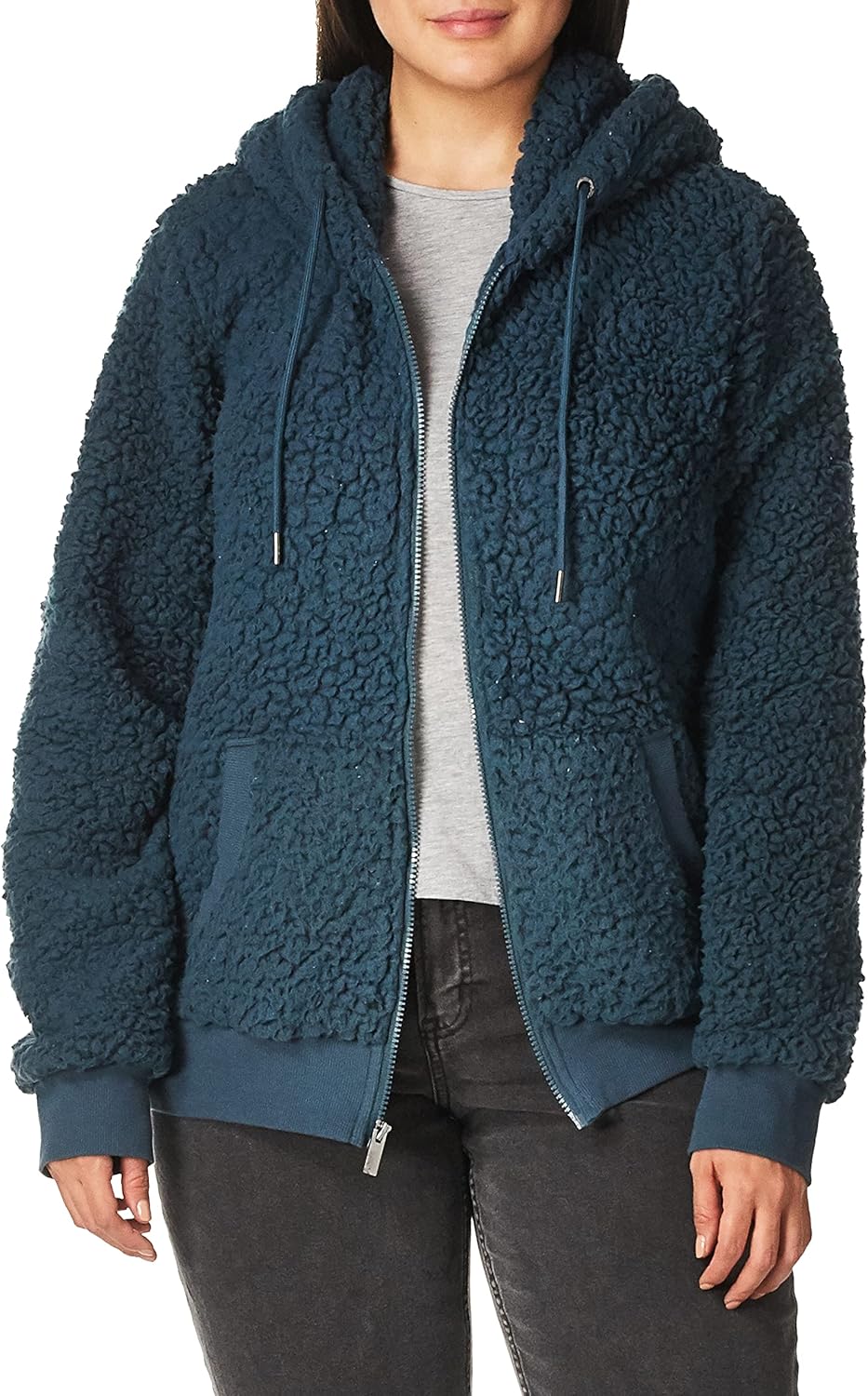 Andrew Marc womens Teddy Fleece Full Zip Hooded Jacket