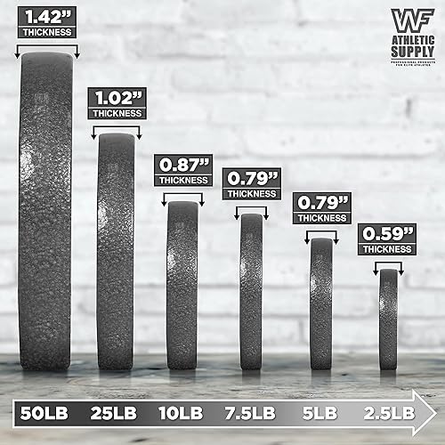 Miniatura 3 de WF Athletic Supply Placa de peso de hierro fundido de 1 pulgada para entrenamiento de fuerza, color carbón o gris, múltiples opciones disponibles