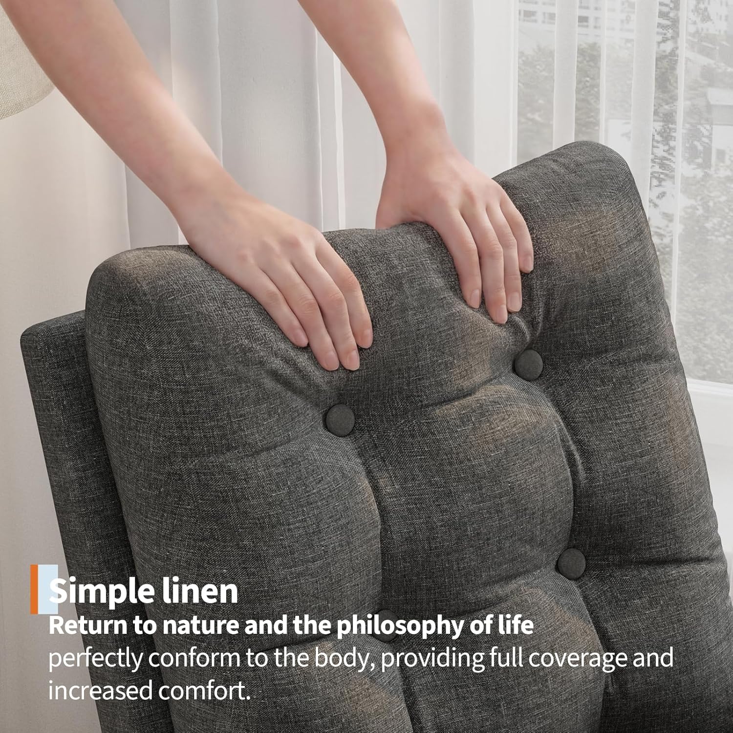 GarveeHome Nursery Rocking Chair, Linen Fabric Upholstery, Sturdy Wooden Legs & High Backrest, Comfortable Glider Rocking Chair for Living Room or Bedroom, Dark Grey