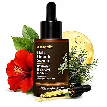 Auravedic Hair Growth Serum with 3% Redensyl & 4% Anagain | Nourishes Roots, Reduces Breakage & Supports Fuller Looking Hair | Rosemary, Bhringraj, Hibiscus | 1.01 Fl Oz 30ml