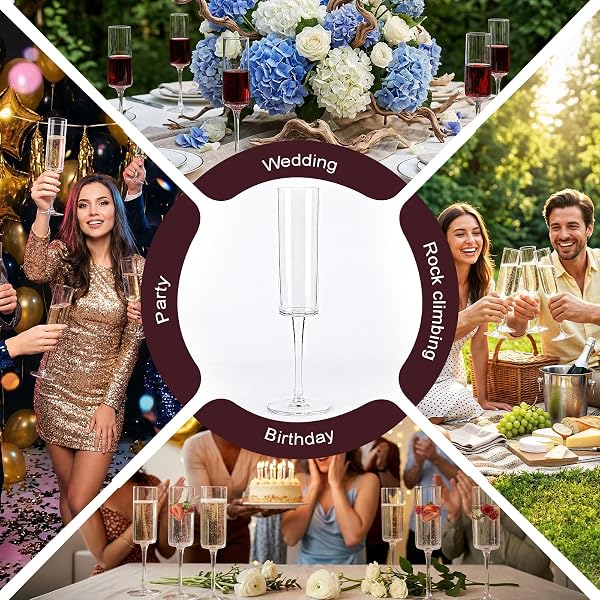 Lot de 2 Verres à Vin Rouge en Acrylique,165 ml,Réutilisables,Sans BPA,Verre à Pied Plastique,Incassables, Parfaits pour les Mariages,Anniversaires,Fêtes et le Camping (Coupes à champagne B) - 2