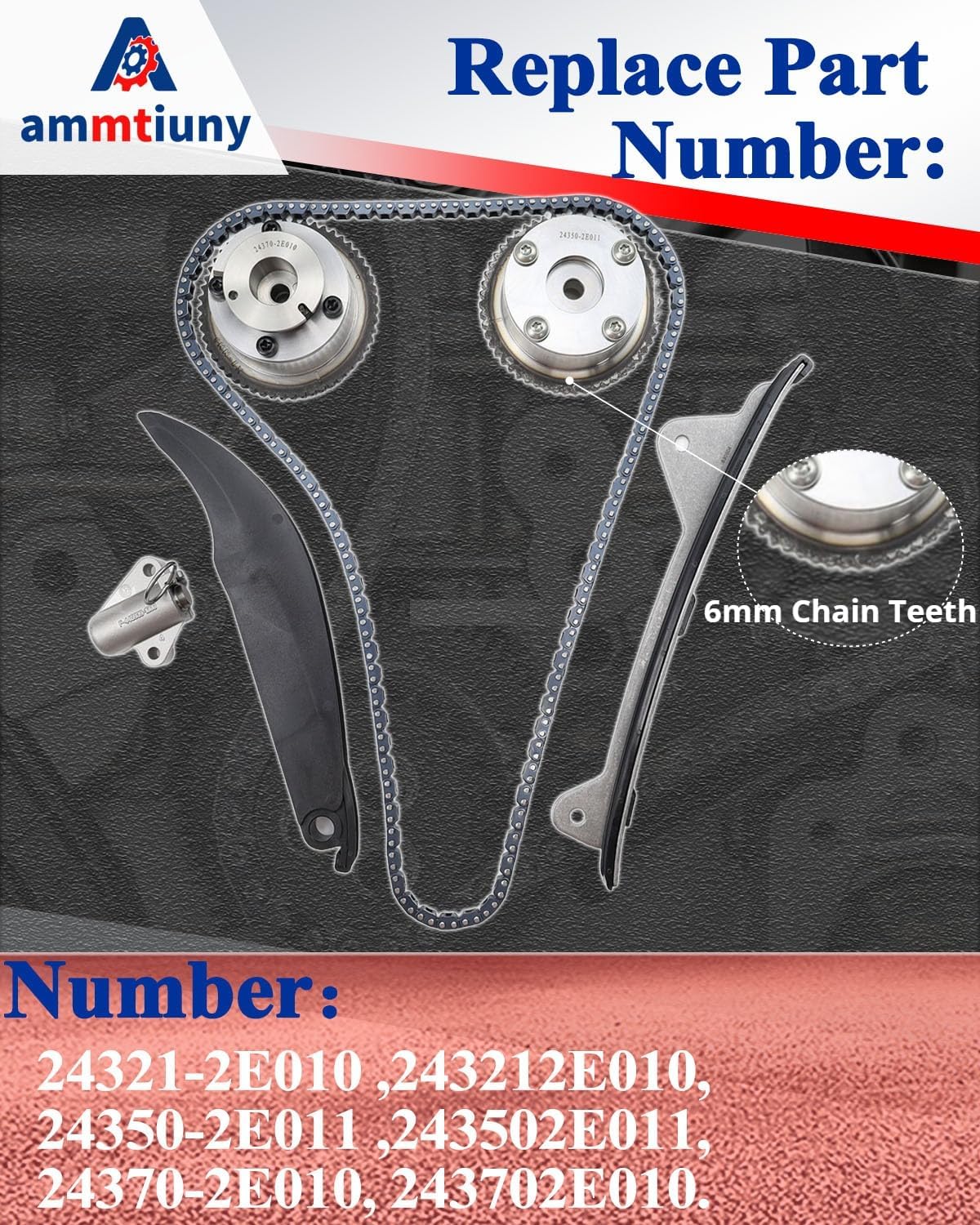 Timing Chain Kit W/VVT Sprocket 24321-2E010 24350-2E011 24370-2E010 6mm Chain Teeth For Hyundai Kia Soul Forte Cerato Tucson Forte5 2.0L YEARS 2017-2020 243502E011 243212E010 243702E010