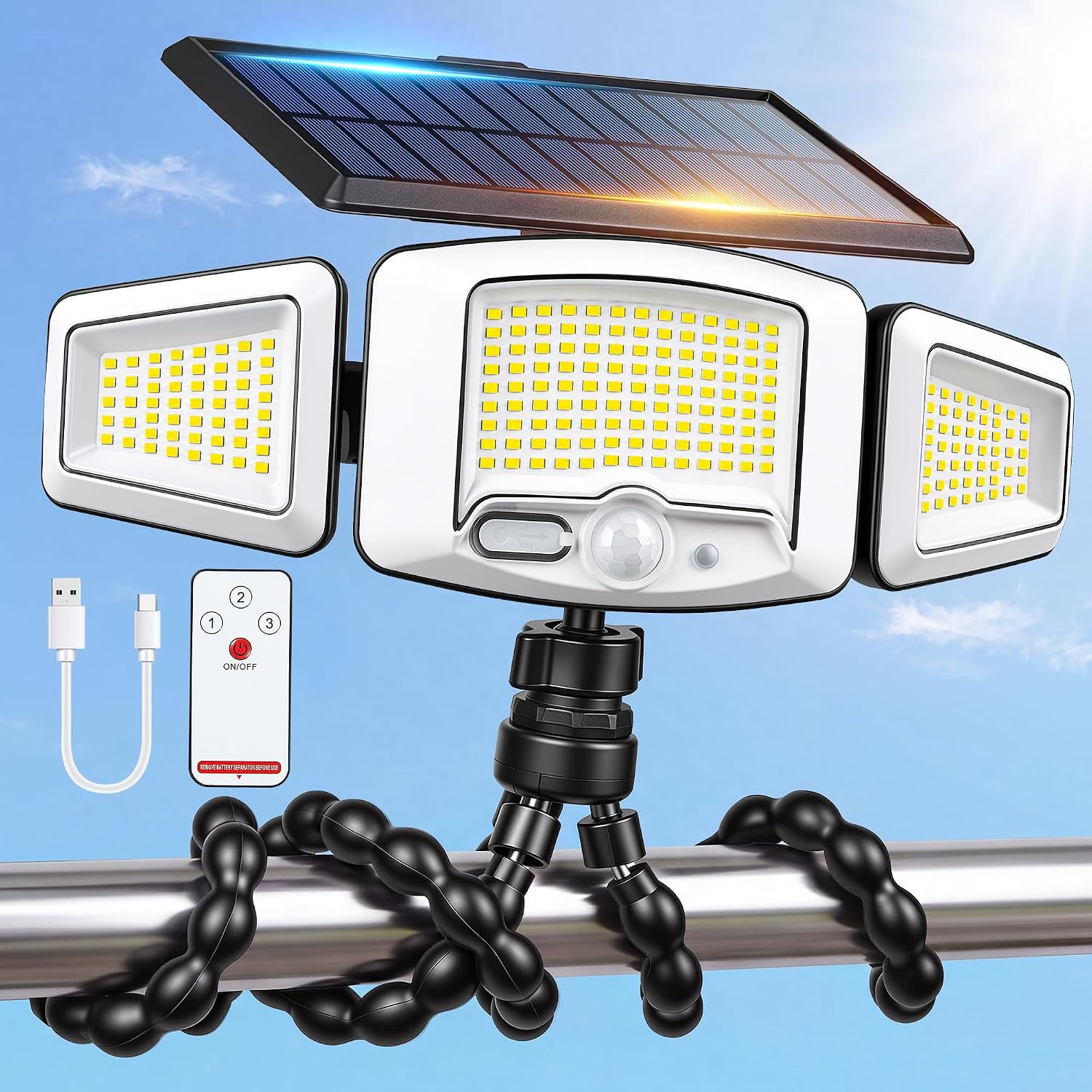 Solar Motion Sensor Flood Lights ,231LED,Octopus Tripod,Remote Control