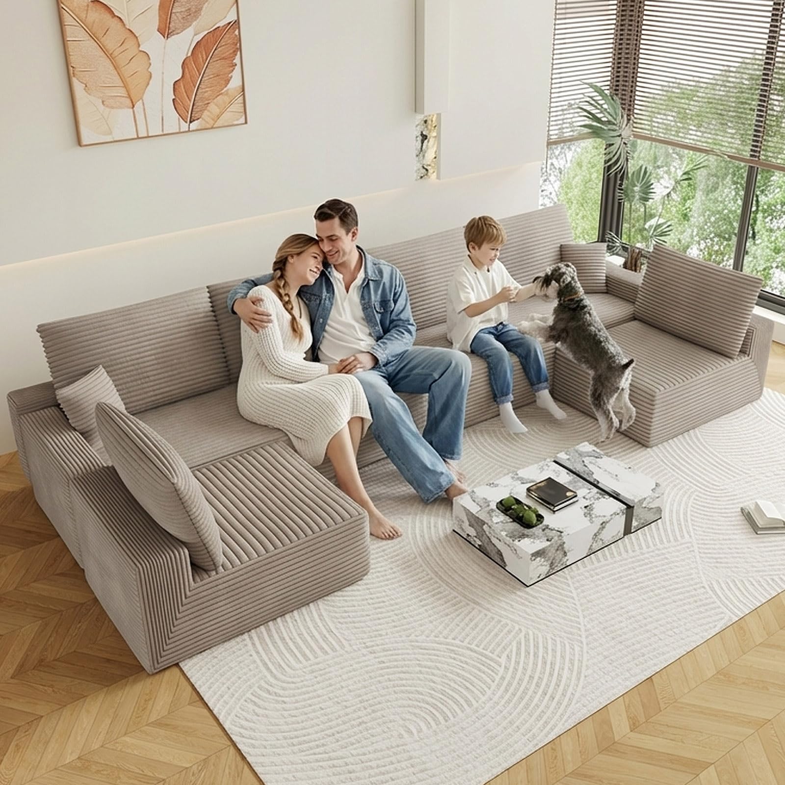 Oversized Modular Sectional Sofa Couch, Large 6 Seater Corner Sofa Modern U Shaped Sectional Couch Cloud Couches for Living Room, Office, Spacious Space, Corduroy, No Assembly Required, Camel
