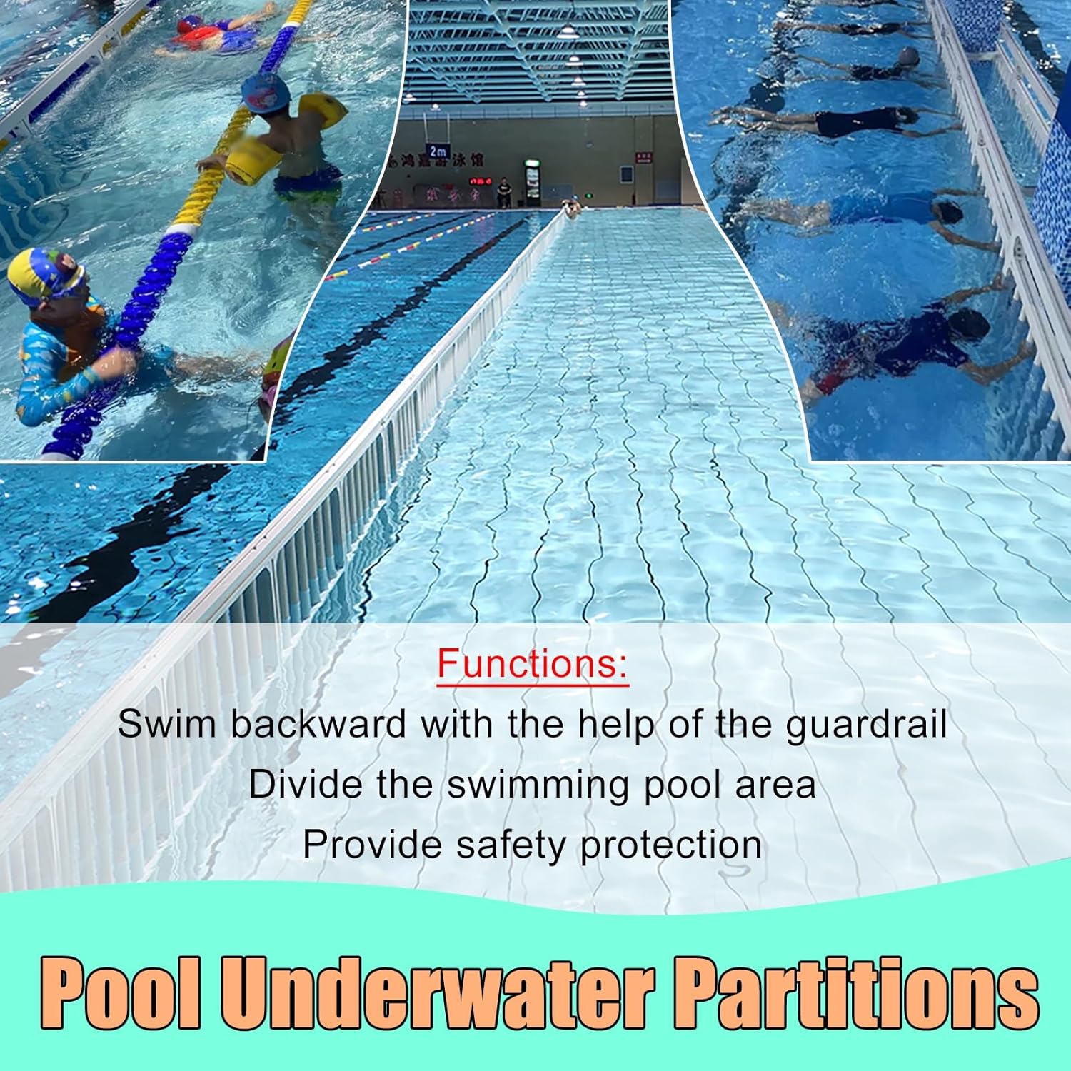 SRNSAEB PVC Separation Pool Fence for Underwater/in-Pool, Sturdy Swimming Training Railing Panel for Children/Kids, Safety Partitions to Swim Clubs/Hotel/Villa/Courtyard(L 10m/32.8ft)